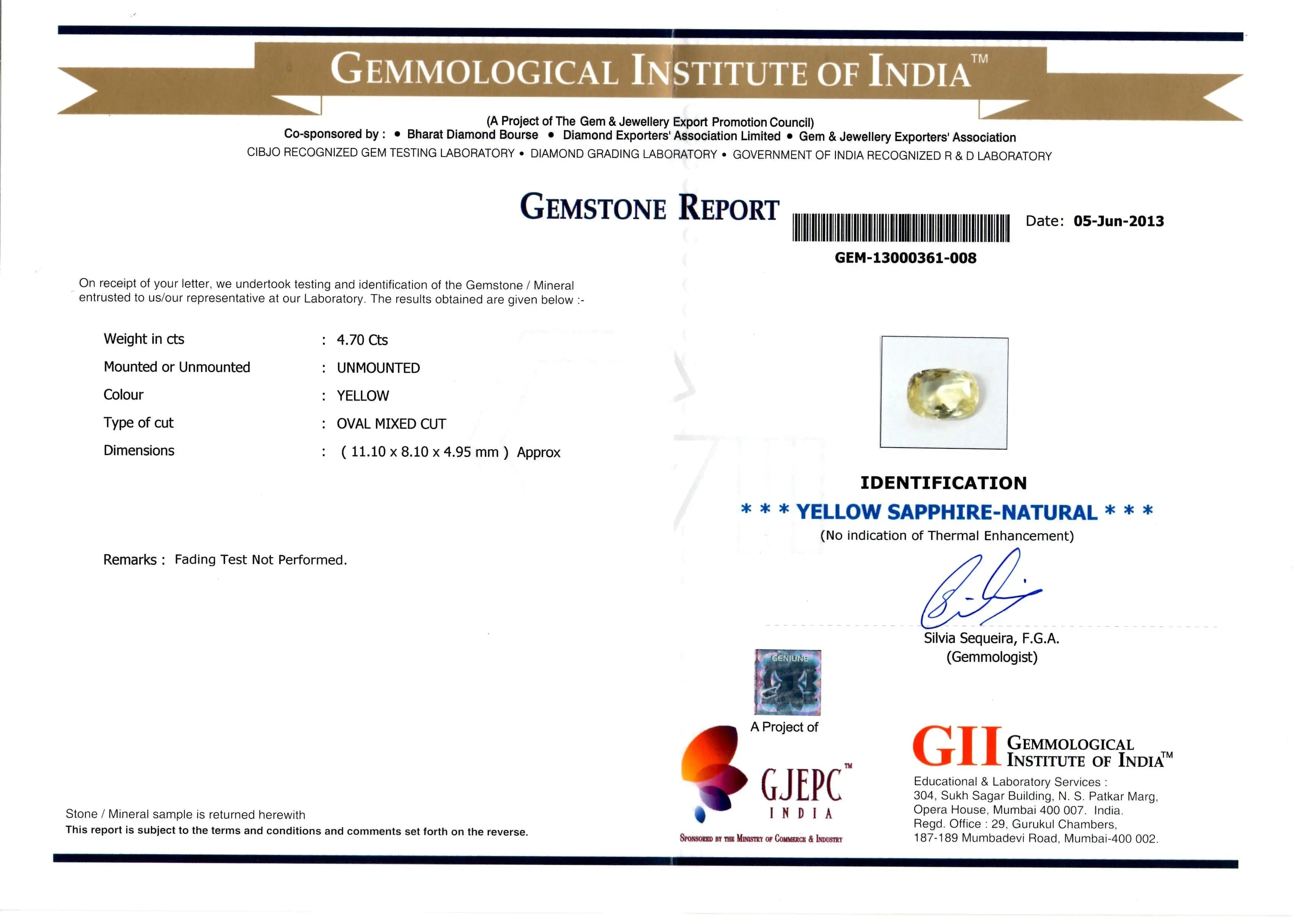 4.70 Ct Certified Unheated Natural Ceylon Yellow Sapphire/Pukhraj A++