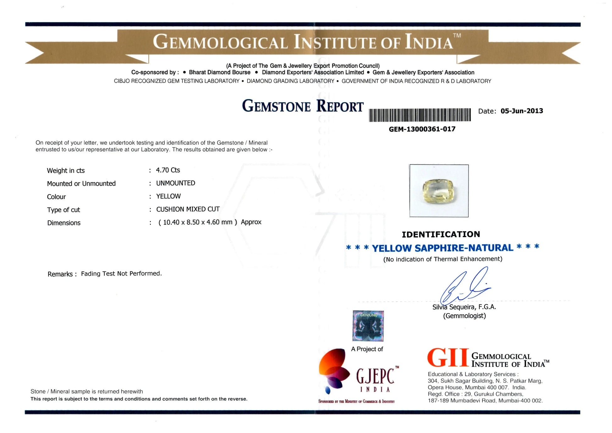 4.70 Ct GII Certified Unheated Natural Ceylon Yellow Sapphire/Pukhraj