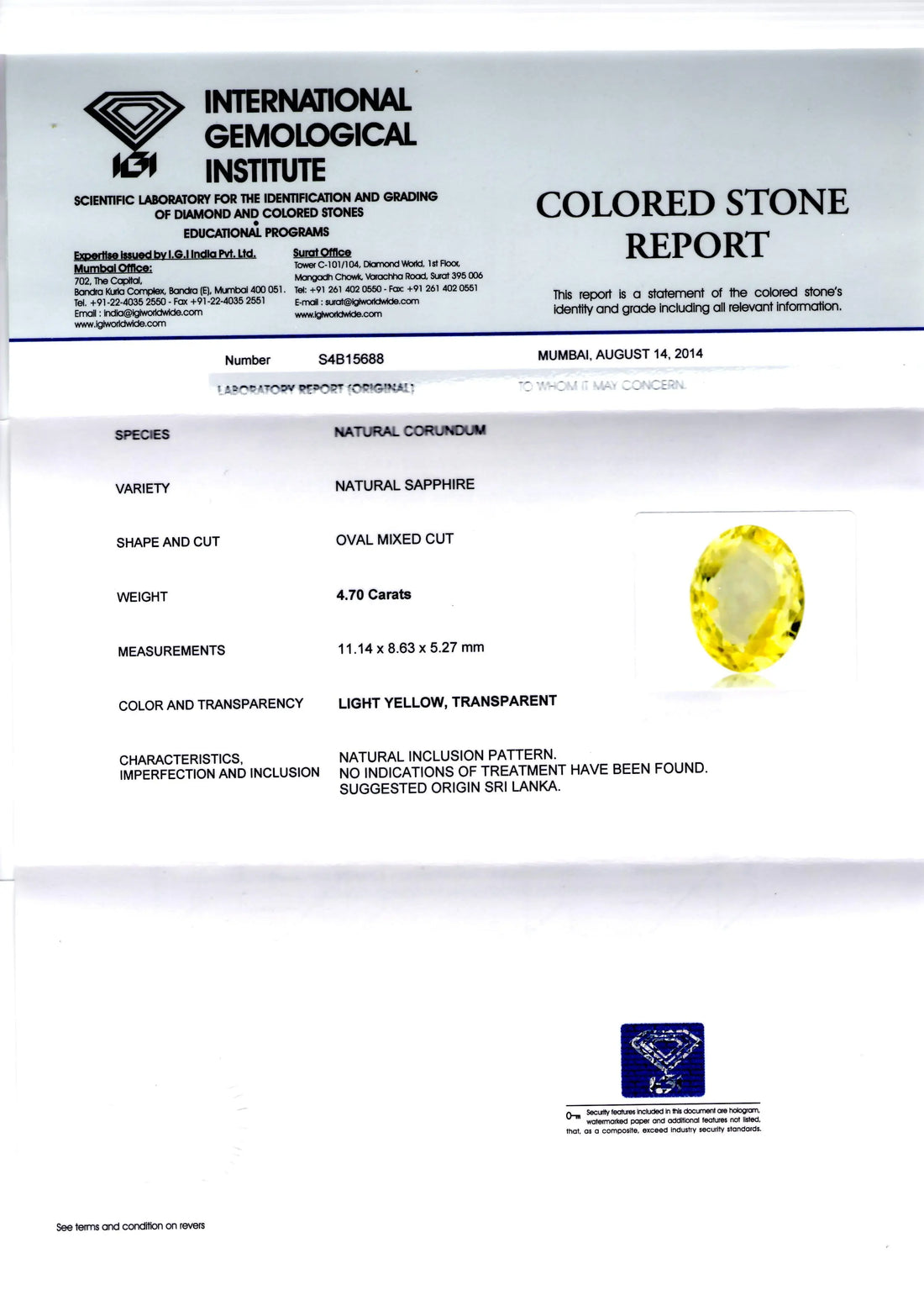 4.70 Ct Unheated Untreated Natural Ceylon Yellow Sapphire Pukhraj