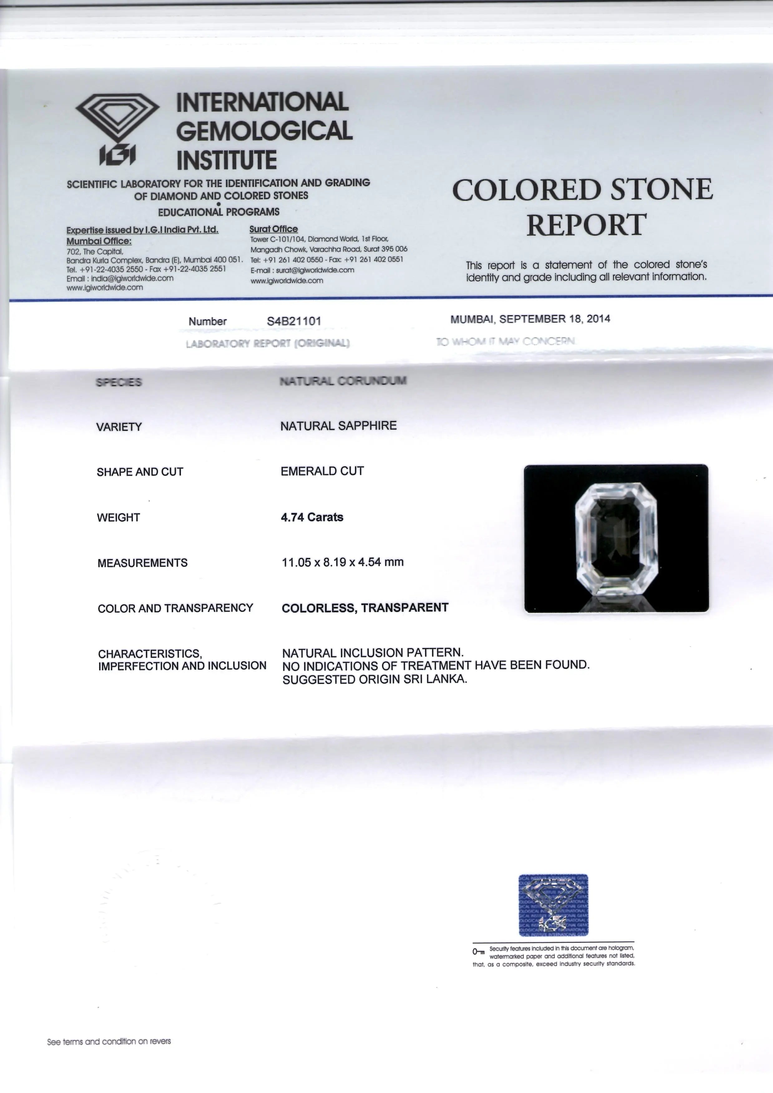 4.74 Ct Unheated Untreated Natural Premium White Sapphire Gemstone