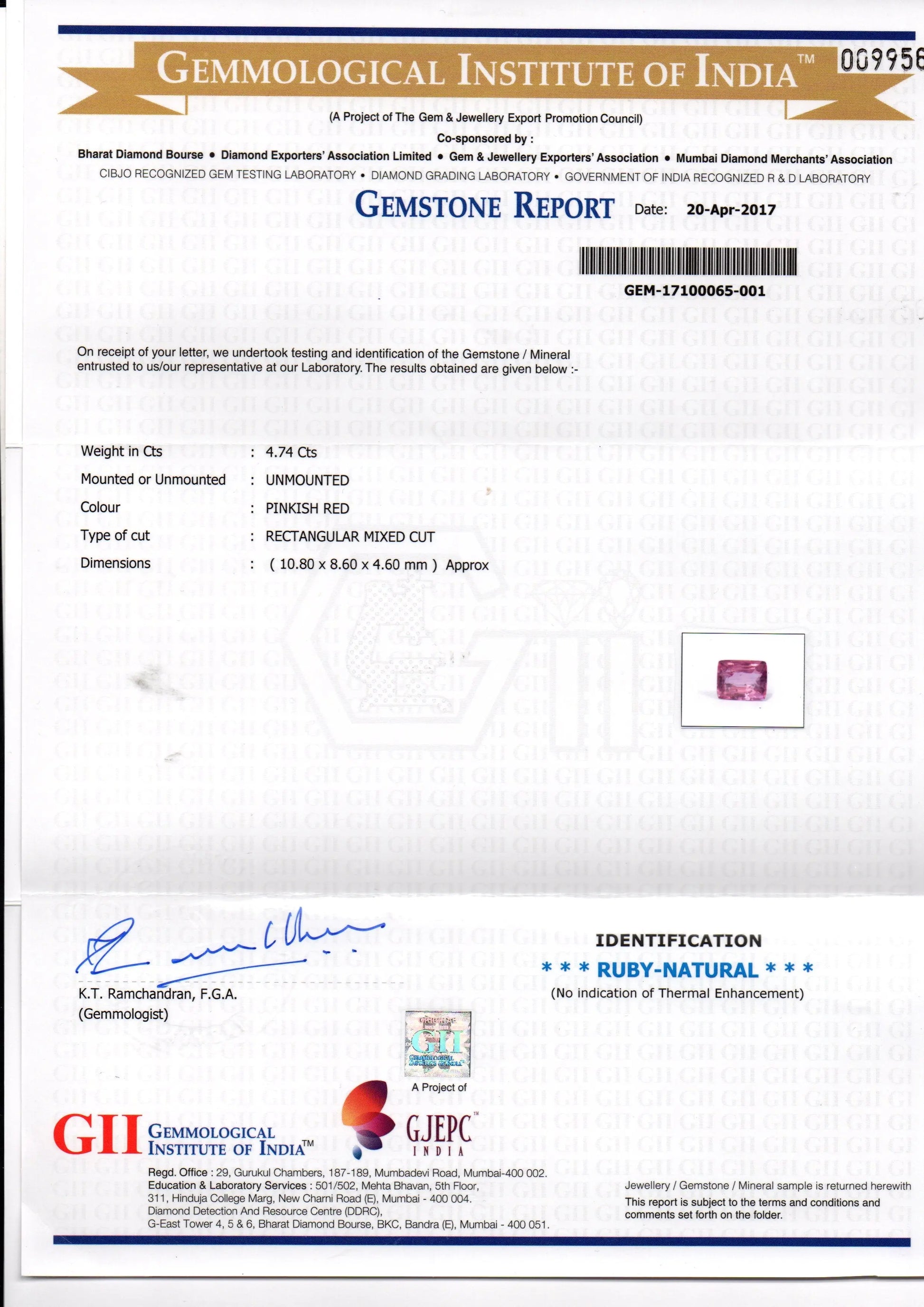 4.74 Ct Certified Unheated Untreated Natural Madagaskar Ruby AA