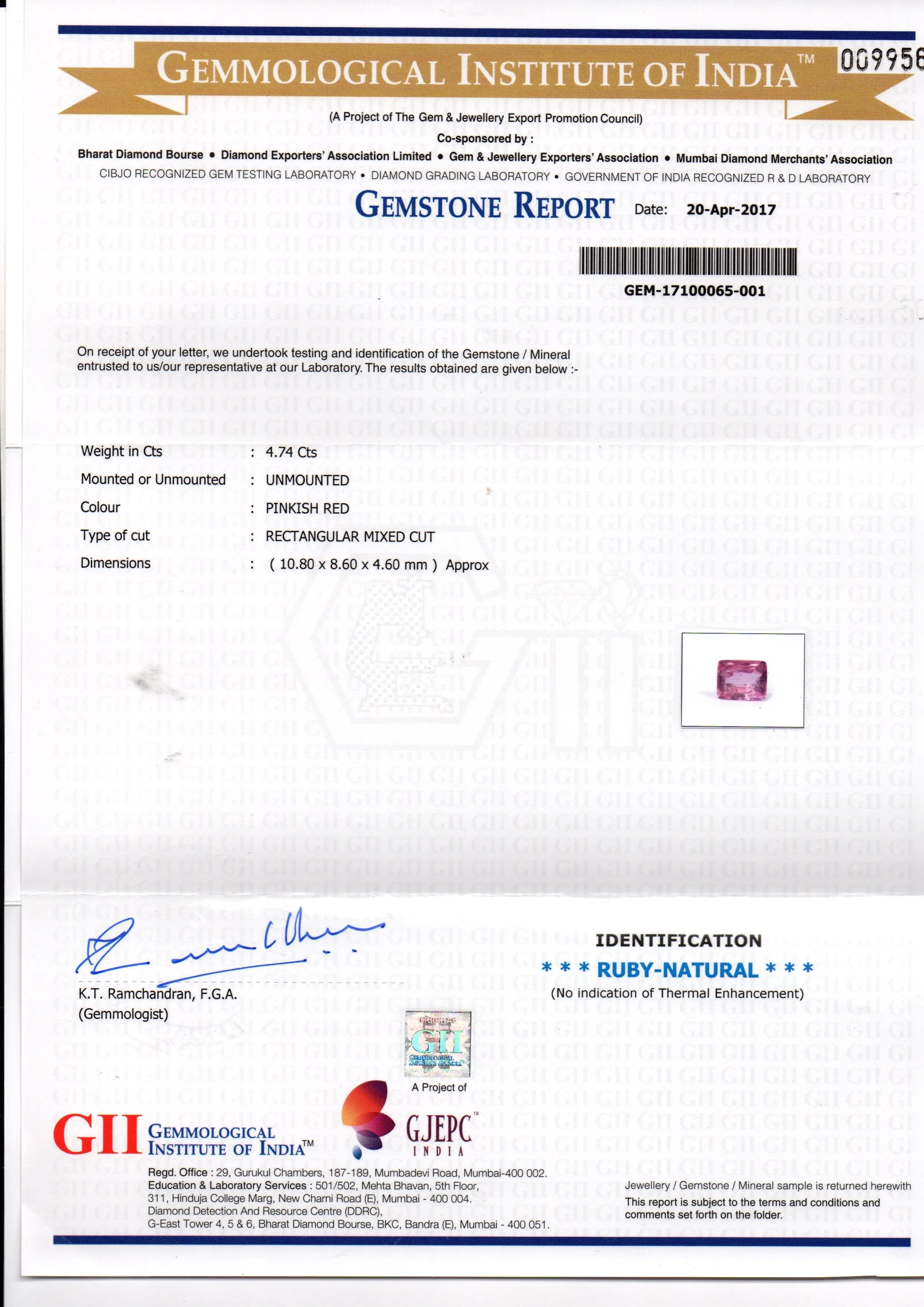 4.74 Ct Certified Unheated Untreated Natural Madagaskar Ruby AA