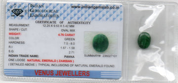 4.76 Ct Certified Untreated Natural Zambian Emerald Panna Gemstone