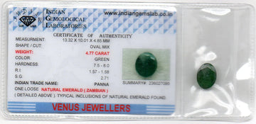 4.77 Ct Certified Untreated Natural Zambian Emerald Panna Gemstone - Venus Gems