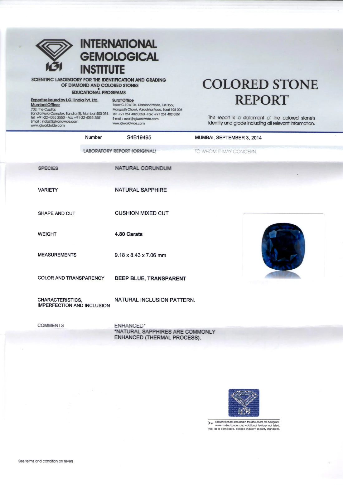 4.80 Ct Top Grade Royal Blue Untreat Natural Ceylon Blue Sapphire