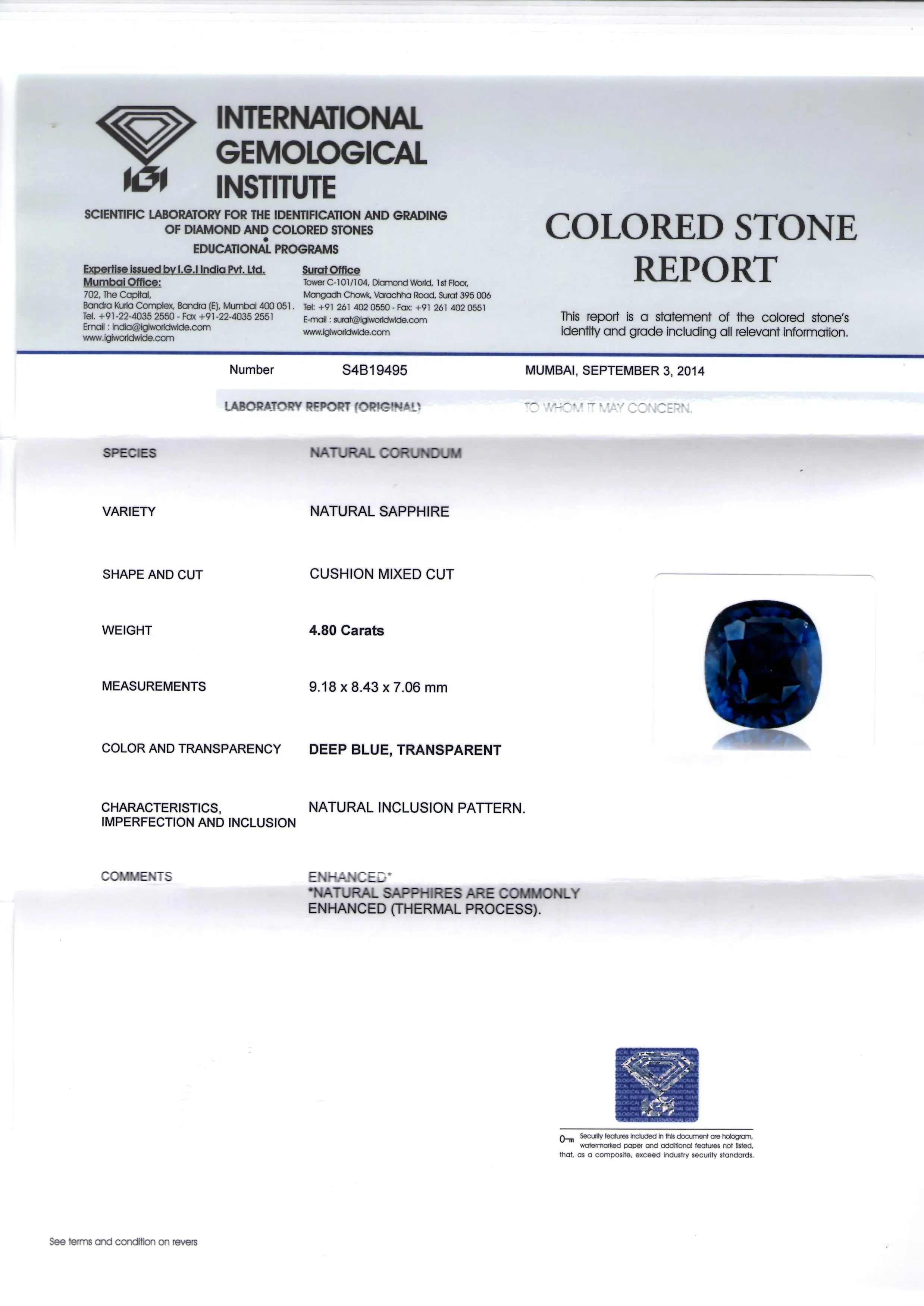 4.80 Ct Top Grade Royal Blue Untreat Natural Ceylon Blue Sapphire