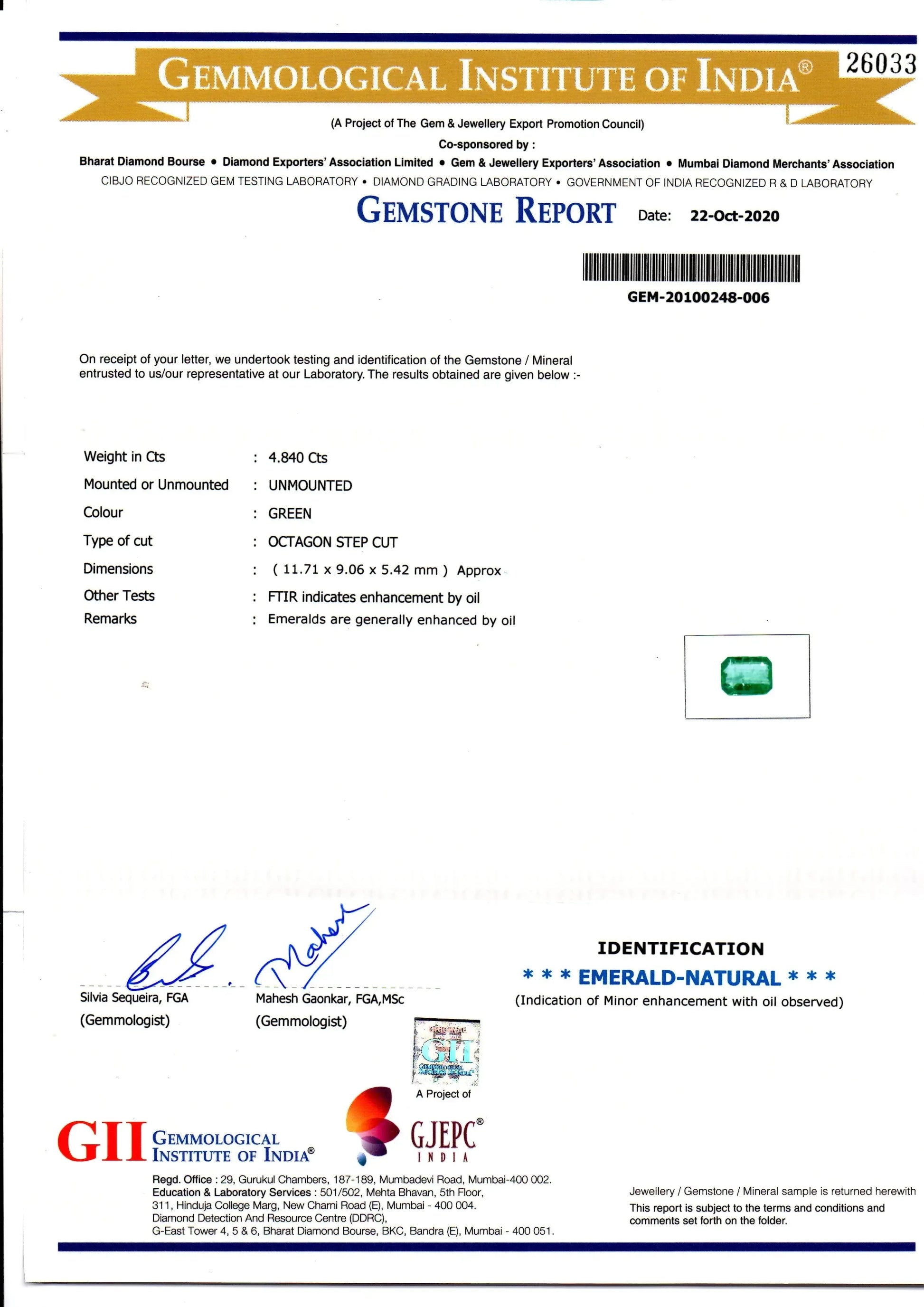 4.84 Ct GII Certified Untreated Natural Zambian Emerald Gems AAA - Venus Gems