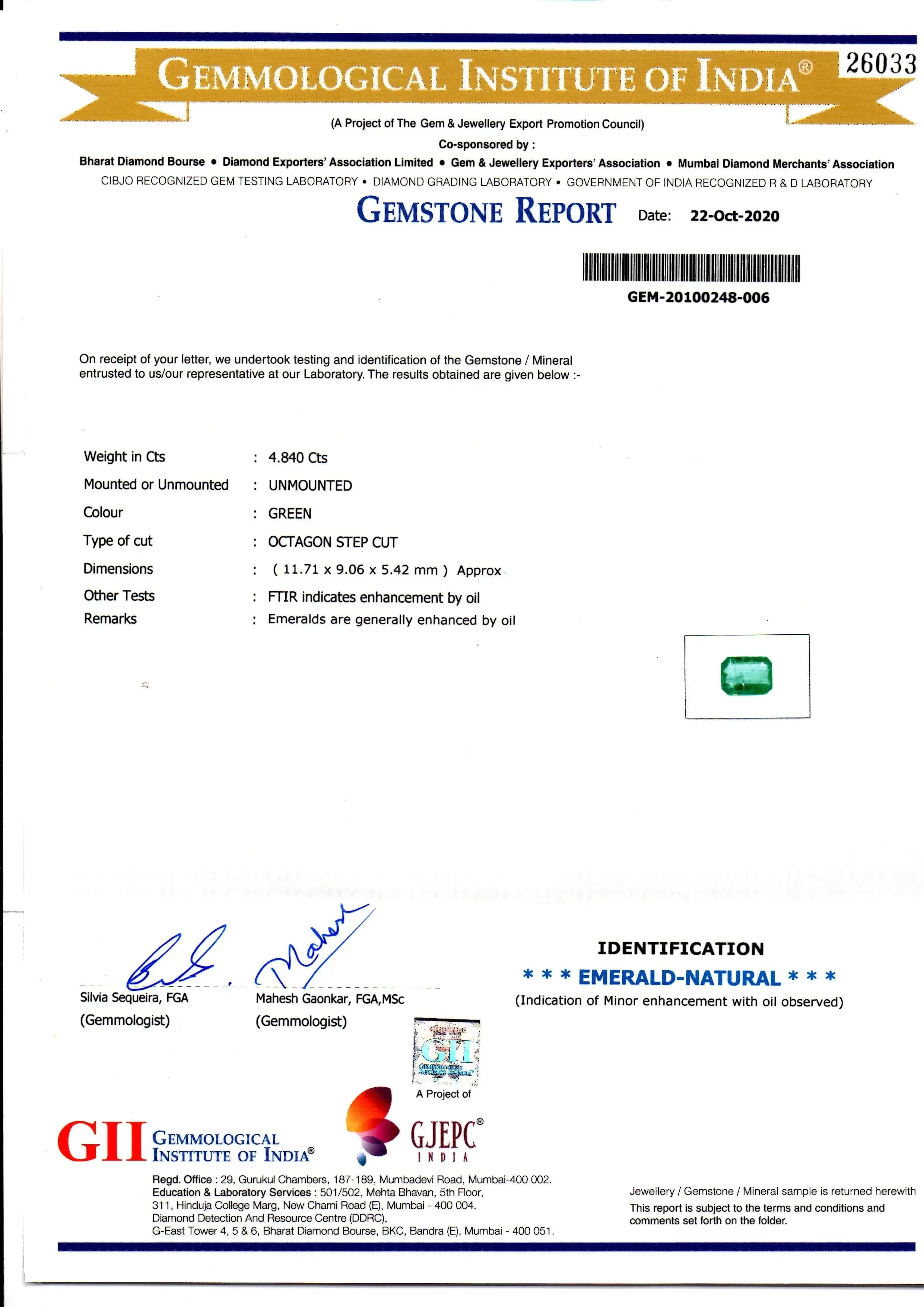 4.84 Ct GII Certified Untreated Natural Zambian Emerald Gems AAA - Venus Gems