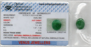 4.87 Ct Certified Untreated Natural Zambian Emerald Panna Gemstone - Venus Gems