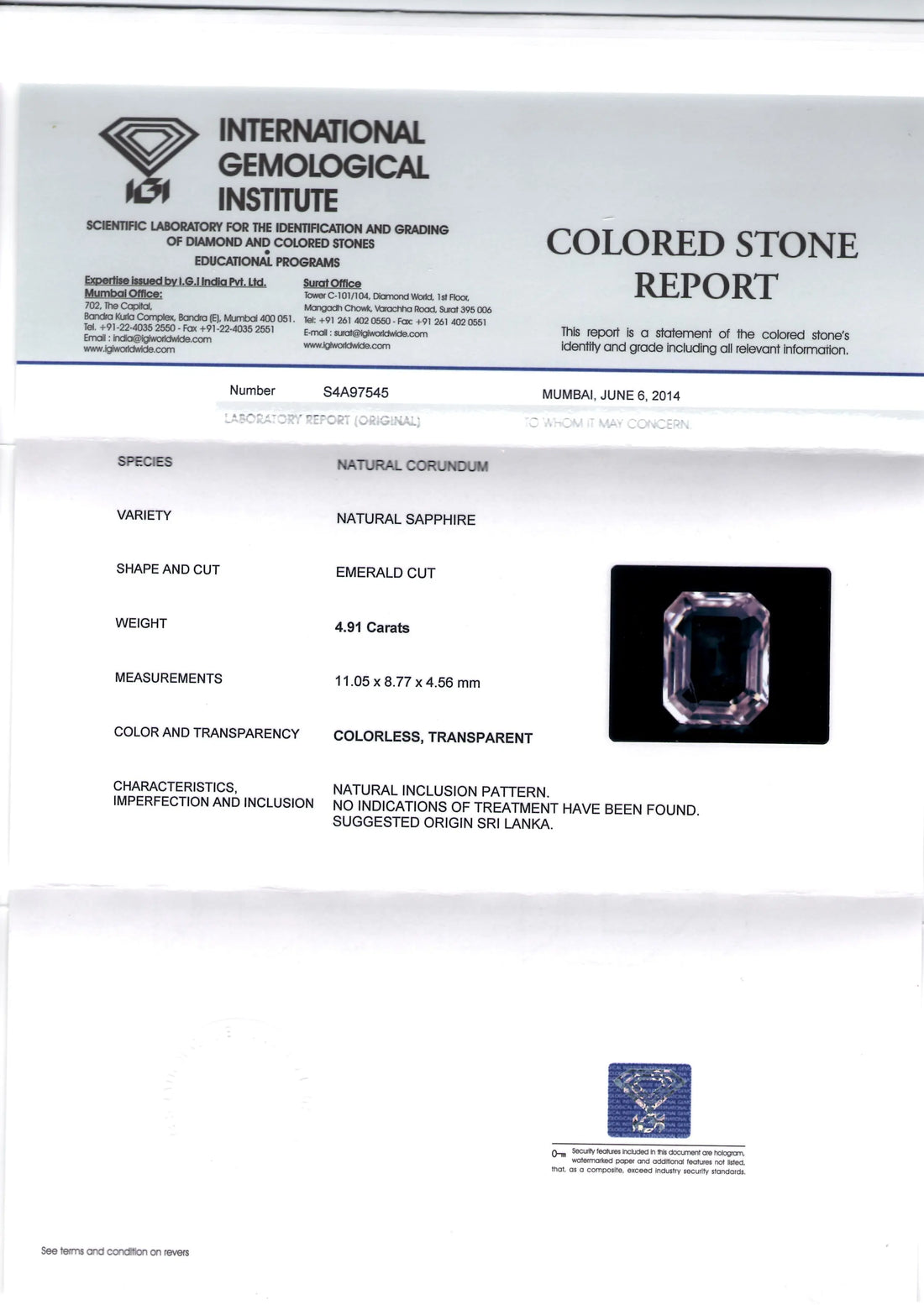 4.91 Ct Unheated Untreated Natural Premium Ceylon White Sapphire AAA