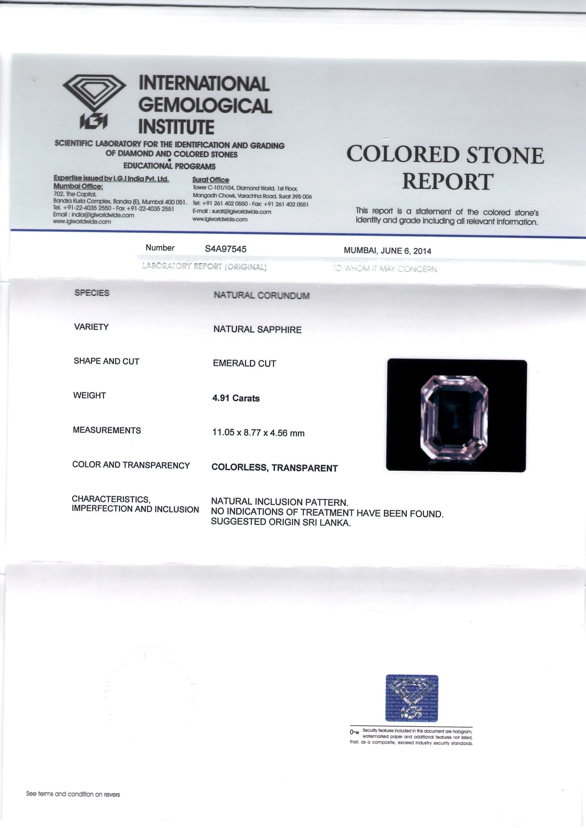 4.91 Ct Unheated Untreated Natural Premium Ceylon White Sapphire AAA
