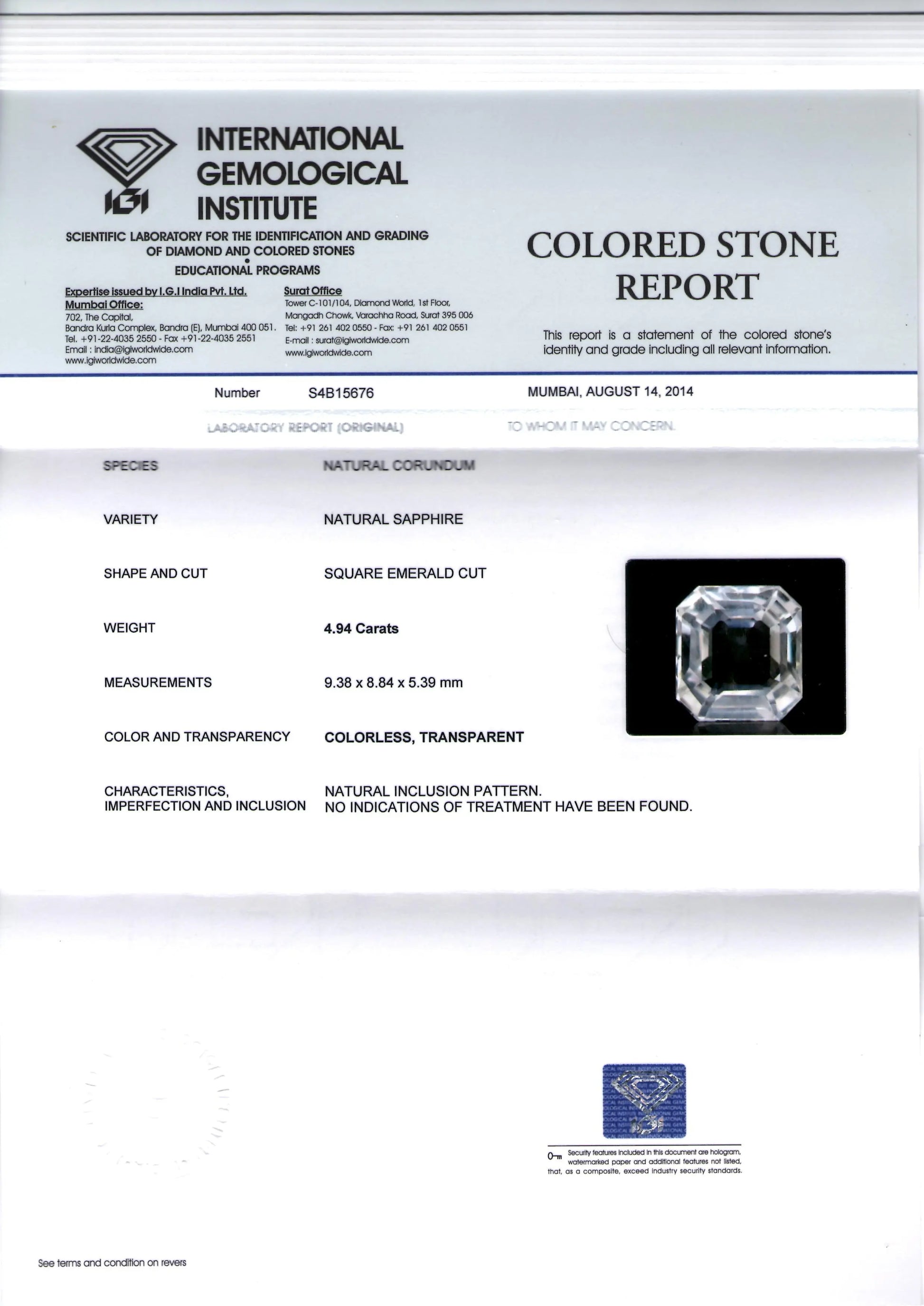 4.94 Ct Unheated Untreated Natural Premium White Sapphire Gemstone