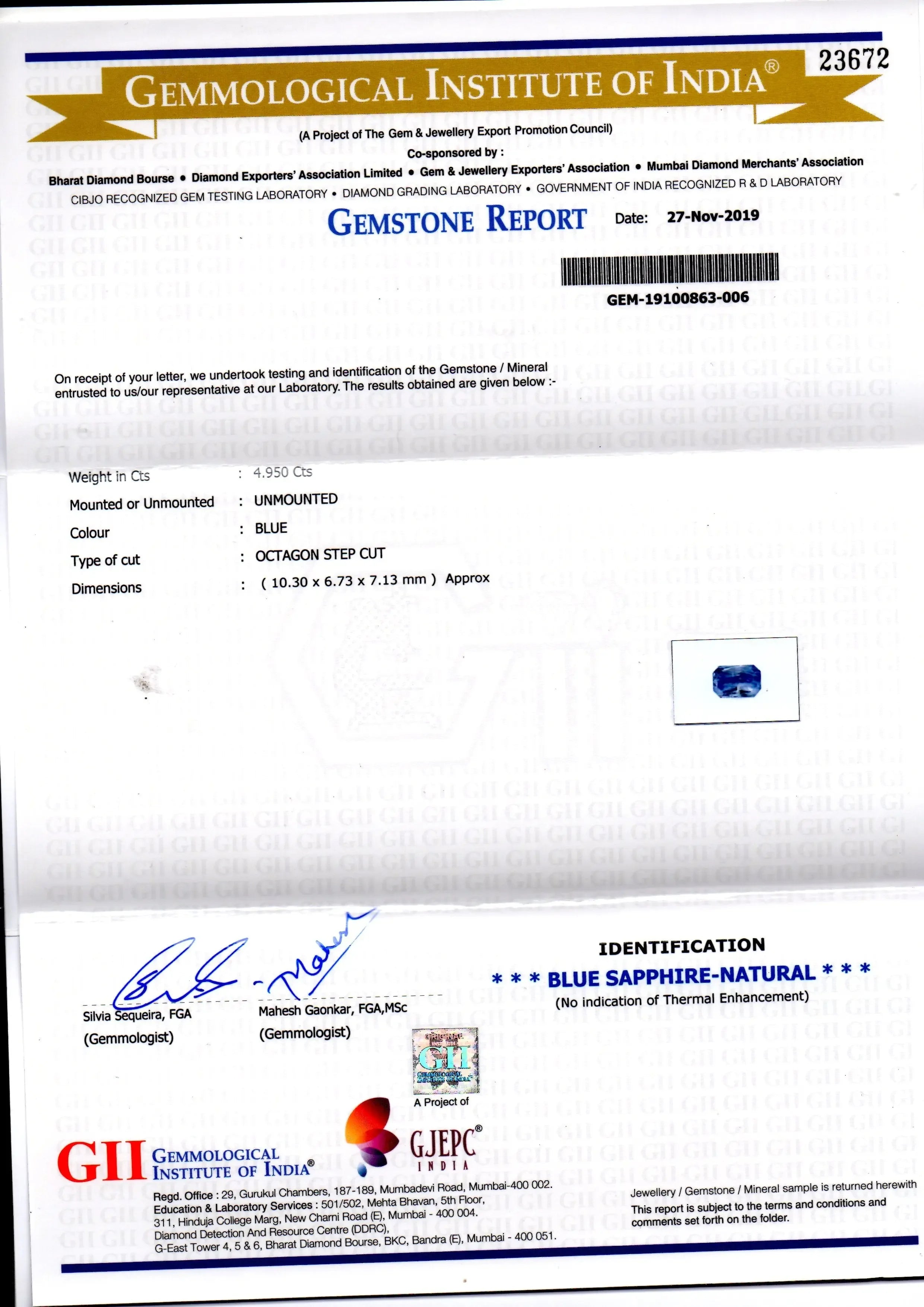 4.95 Ct GII Certified Unheated Untreated Natural Ceylon Blue Sapphire AA - Venus Gems