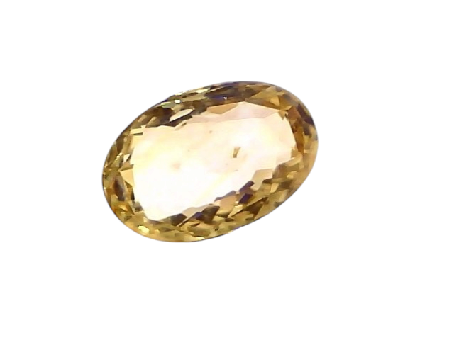4.54 Ct IGI Certified Unheated Natural Ceylon Yellow Sapphire Pukhraj displayed in tweezers, showcasing its oval cut and clar