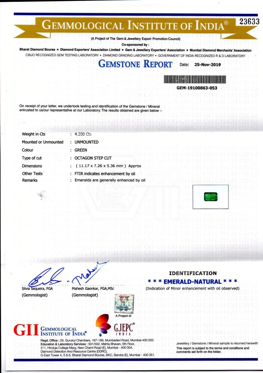 4.20 Ct GII Certified Untreated Natural Zambian Emerald Gems AAA - Venus Gems