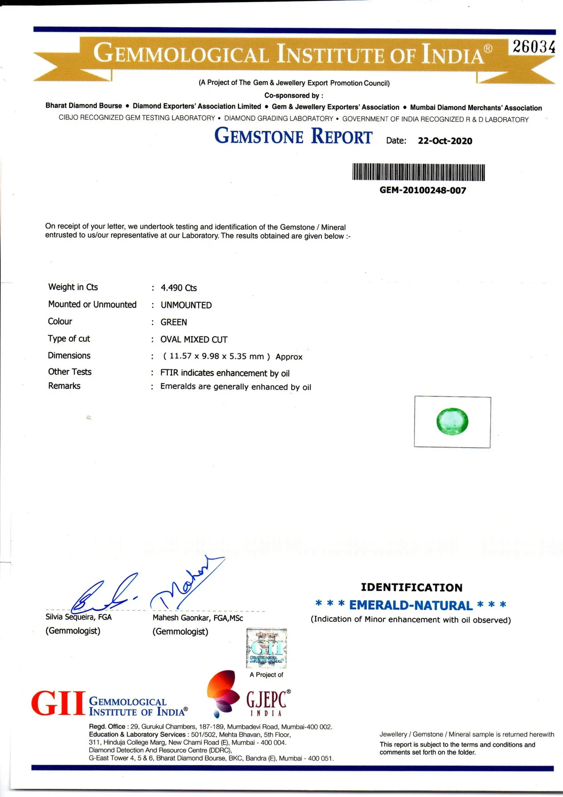 4.49 Ct GII Certified Untreated Natural Zambian Emerald Gems AAA - Venus Gems