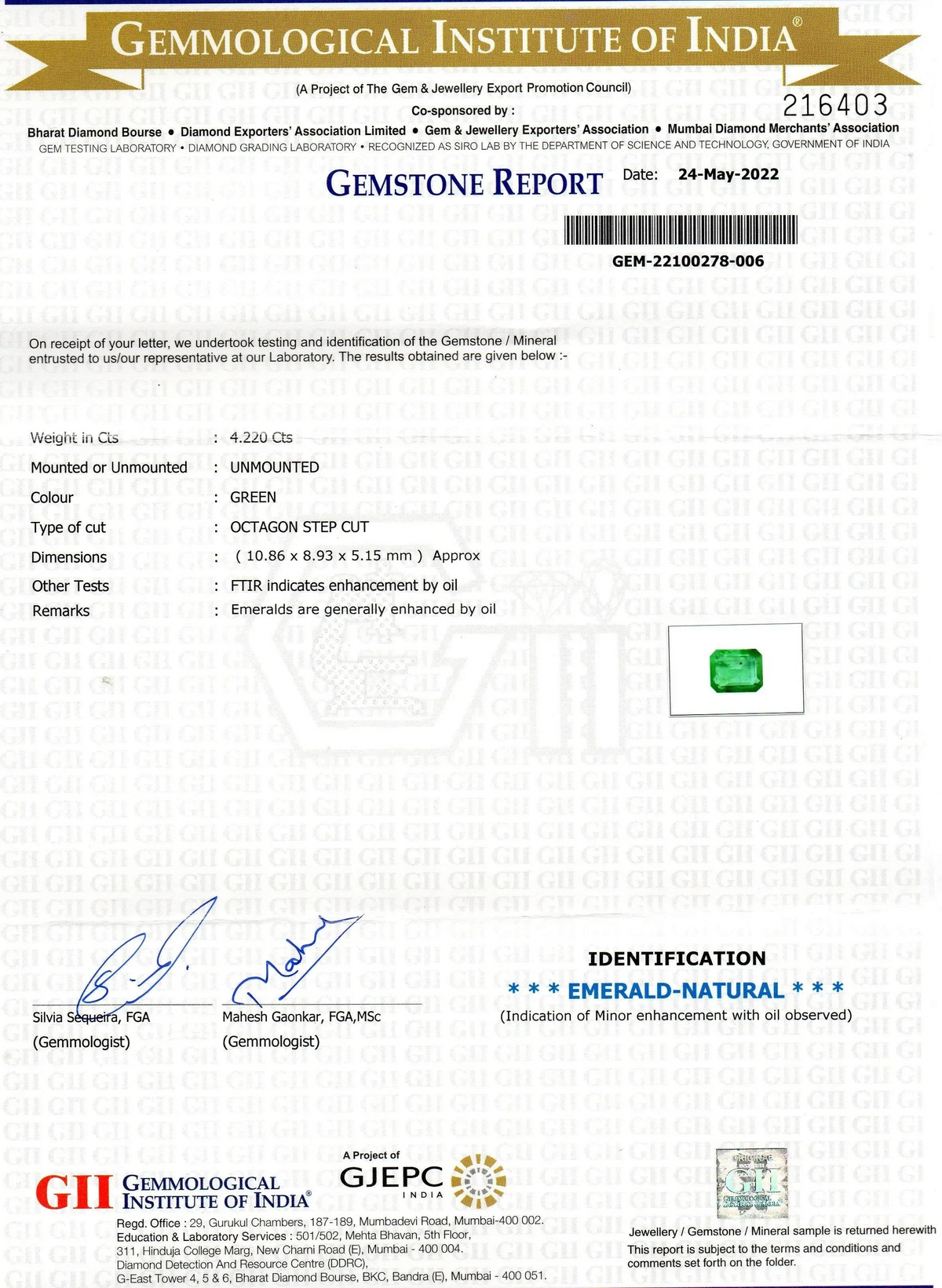 4.22 Ct GII Certified Untreated Natural Zambian Emerald Gemstone AAAAA - Venus Gems