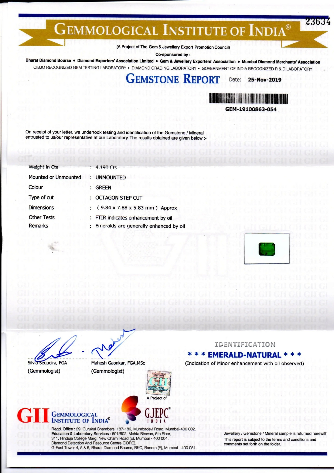 4.19 Ct GII Certified Untreated Natural Zambian Emerald Gems AAA - Venus Gems