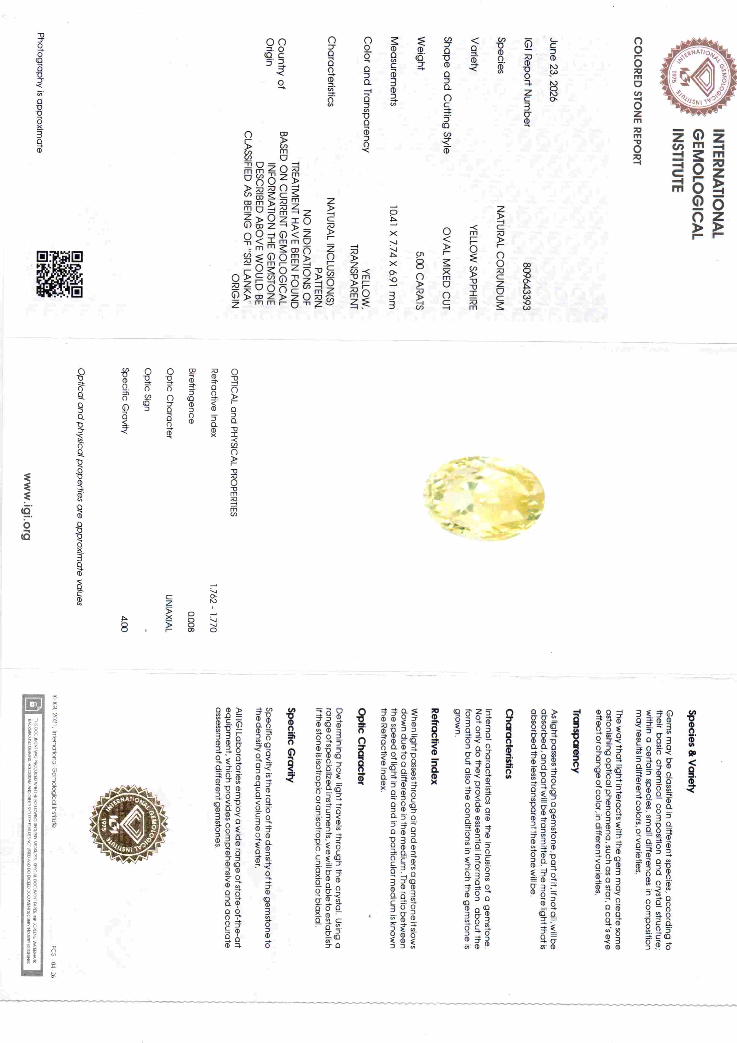 5.00 Ct IGI Certified Unheated Natural Ceylon Yellow Sapphire Pukhraj – 5.5 Ratti