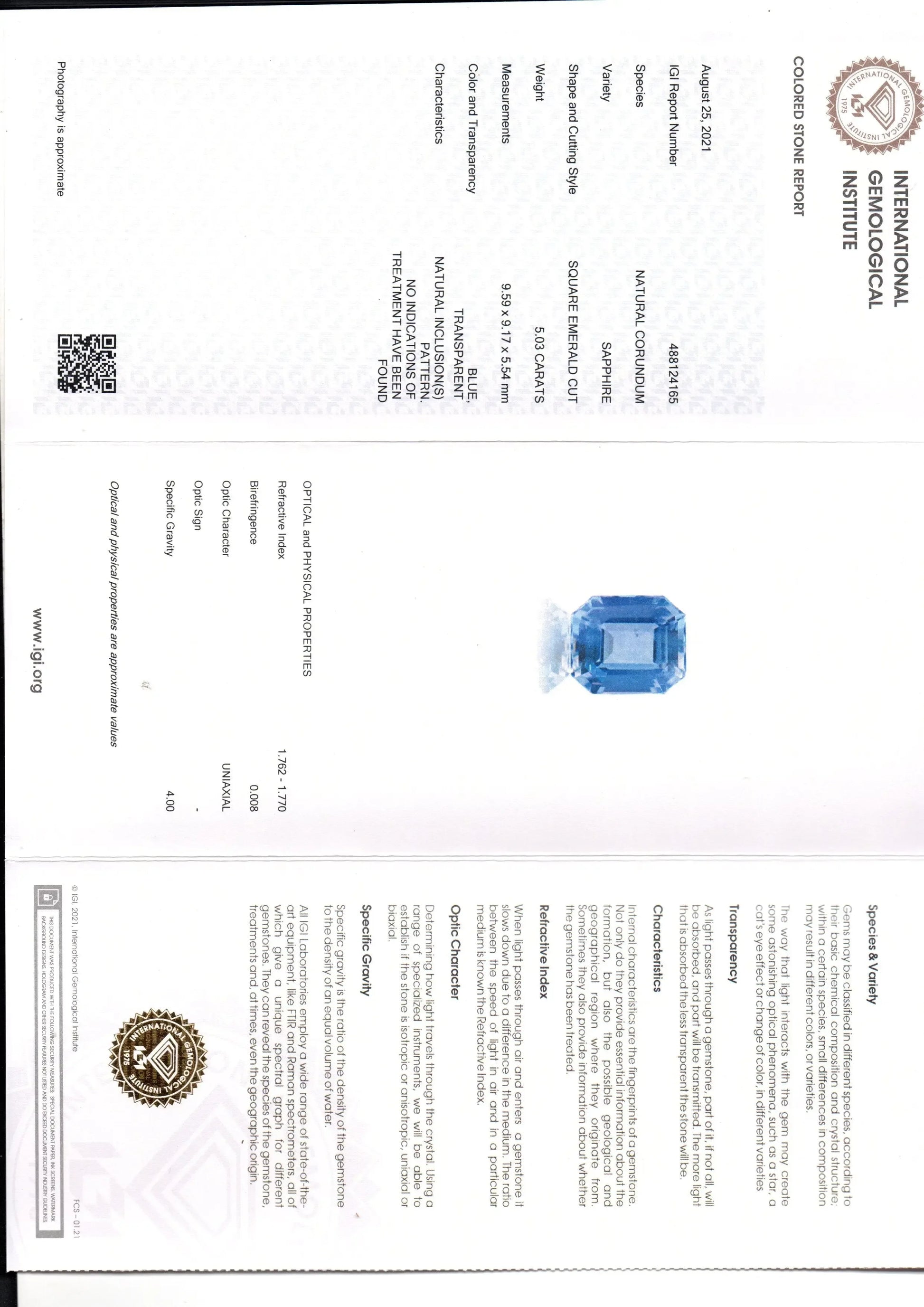 5.03 Ct IGI Certified Unheated Untreated Natural Ceylon Blue Sapphire AAAA - Venus Gems