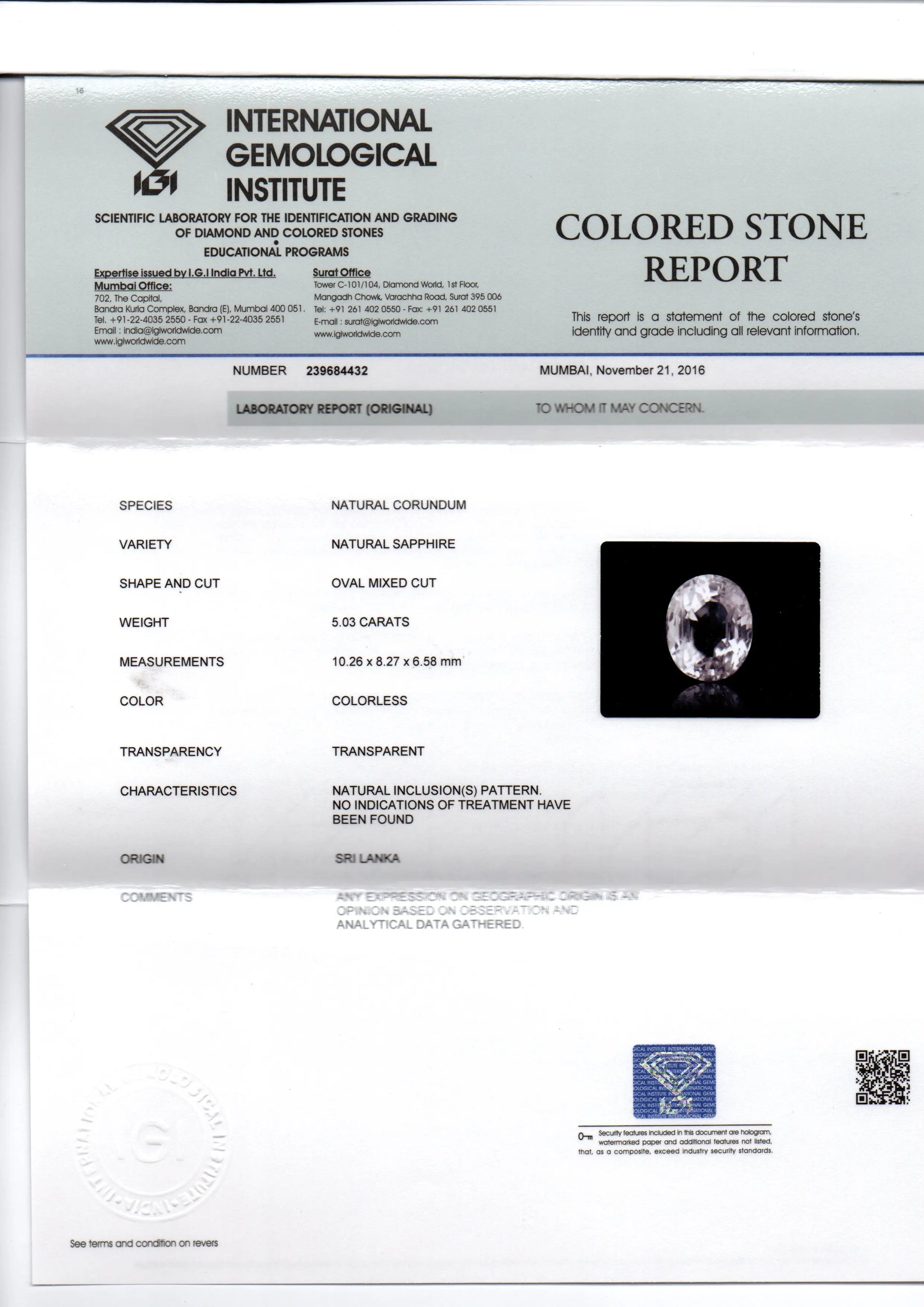 5.03 Ct Unheated Untreated Natural Ceylon White Sapphire AAAAA