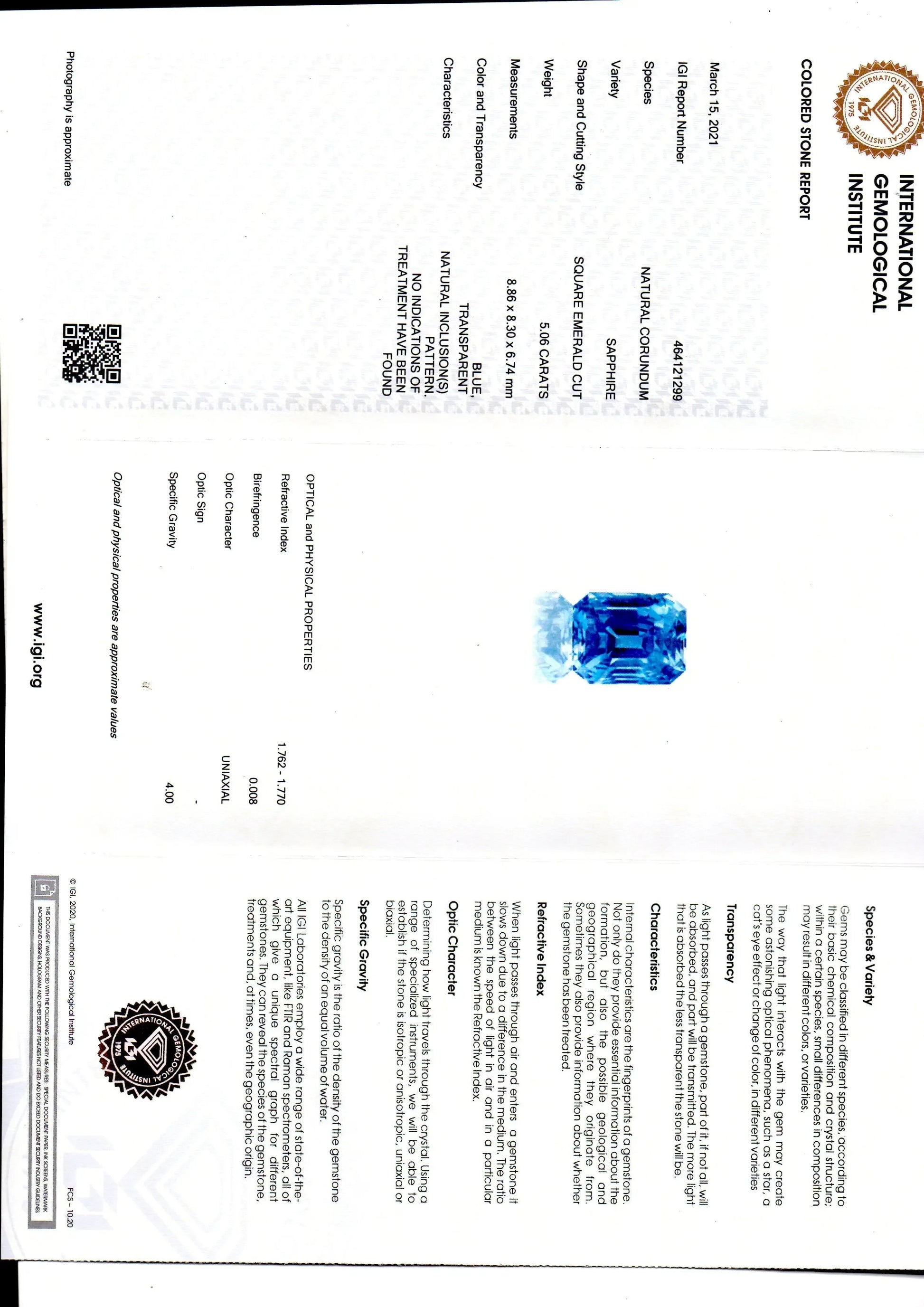5.06 Ct IGI Certified Unheated Untreated Natural Ceylon Blue Sapphire AAAAA - Venus Gems