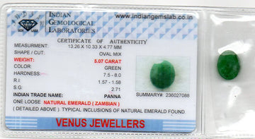 5.07 Ct Certified Untreated Natural Zambian Emerald Panna Gemstone