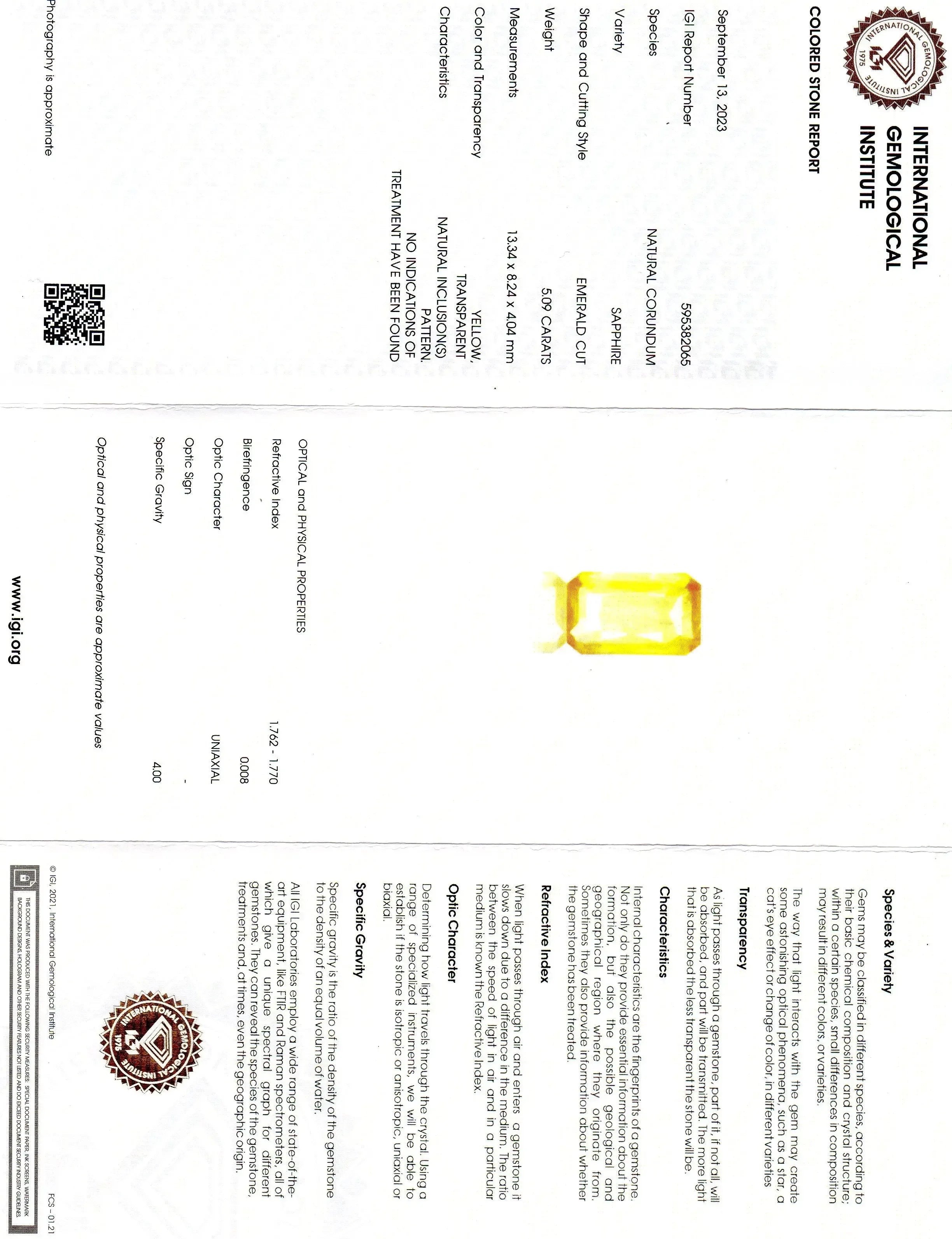 5.09 Ct IGI Certified Unheated Untreated Natural Ceylon Yellow Sapphire - Venus Gems