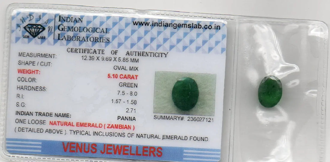 5.10 Ct Certified Untreated Natural Zambian Emerald Panna Gemstone