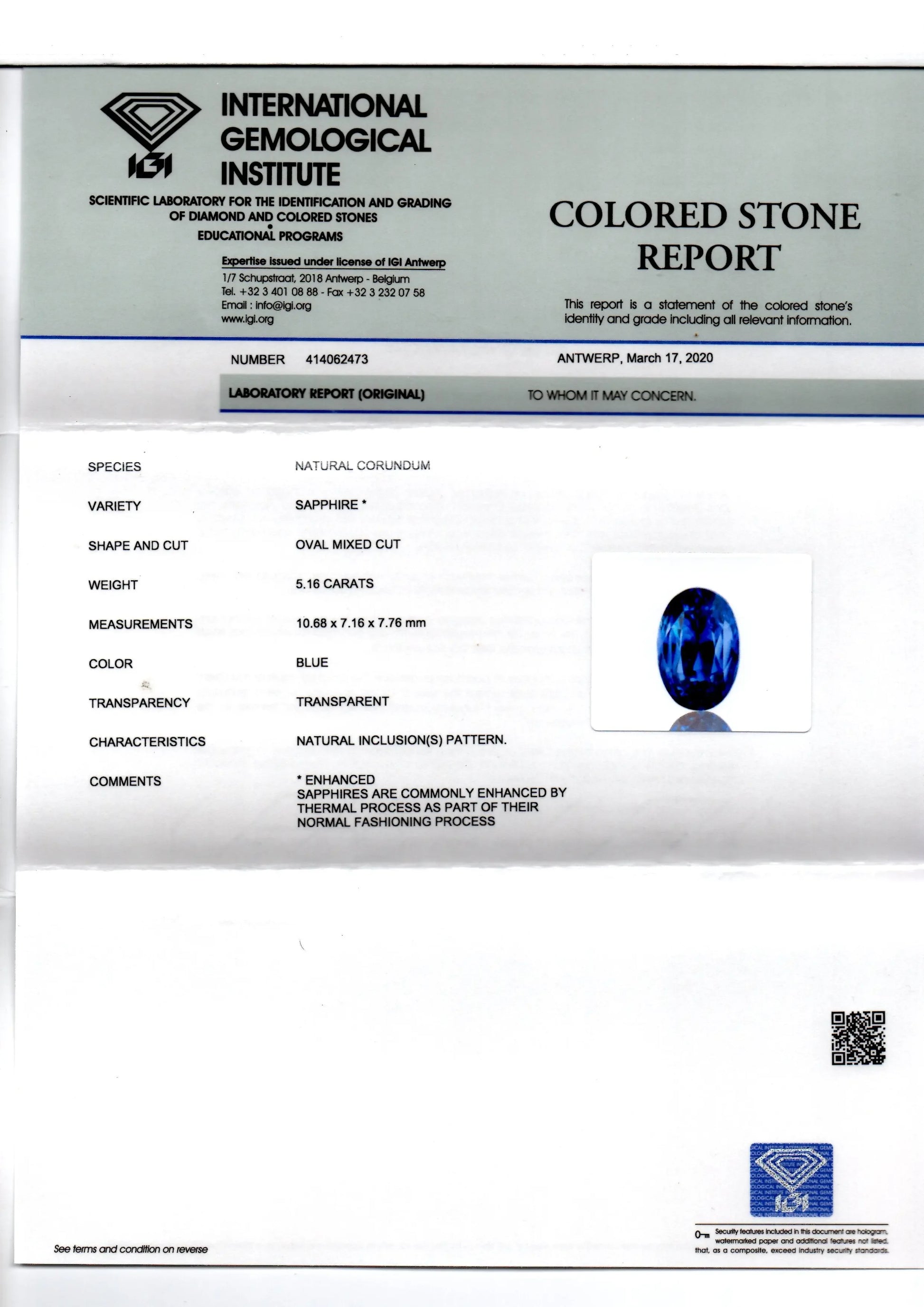 5.16 Ct IGI Certified Natural Ceylon Royal Deep Blue Sapphire - Venus Gems