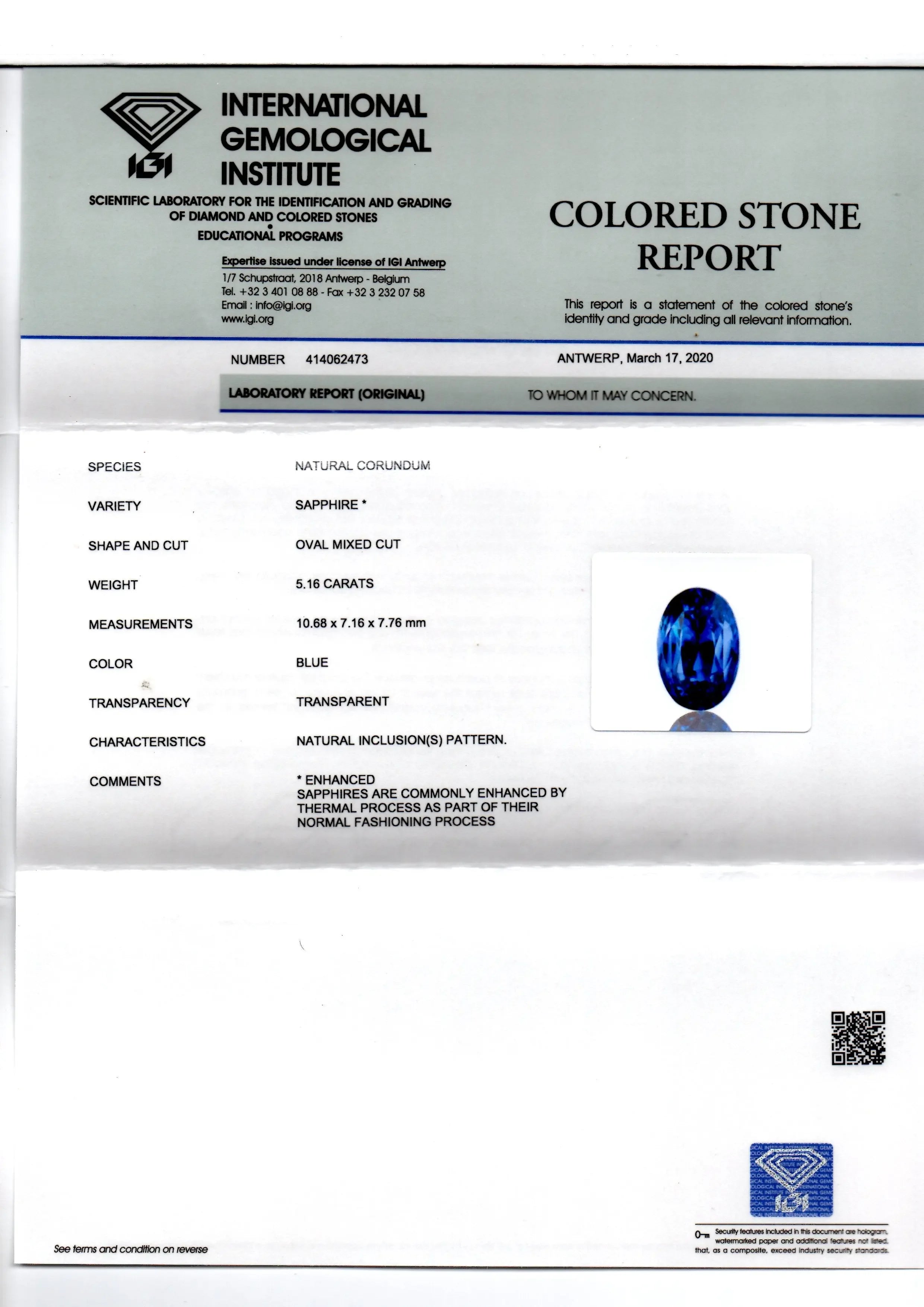 5.16 Ct IGI Certified Natural Ceylon Royal Deep Blue Sapphire - Venus Gems