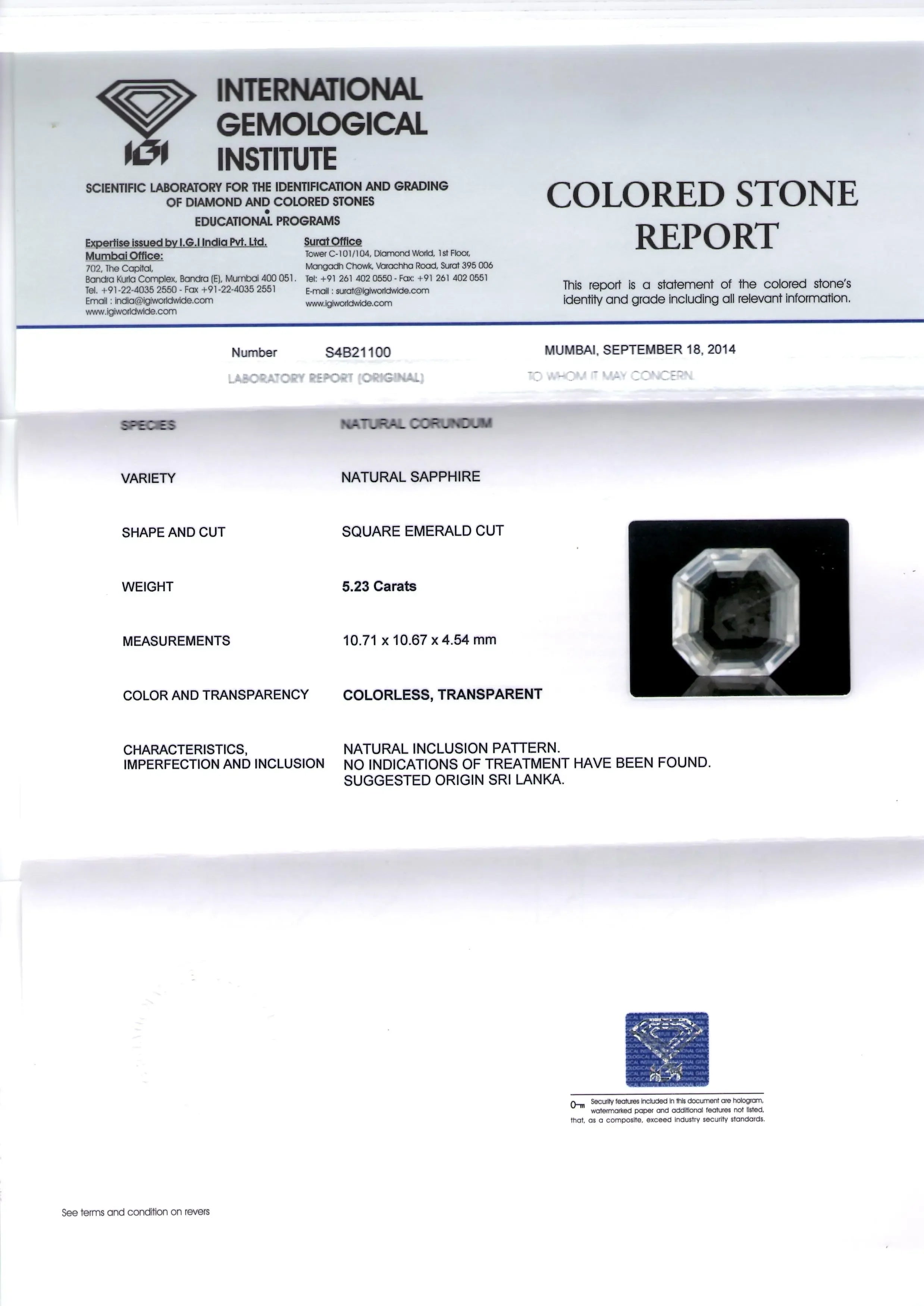 5.23 Ct IGI Certified Unheated Untreated Natural Premium White Sapphire - Venus Gems