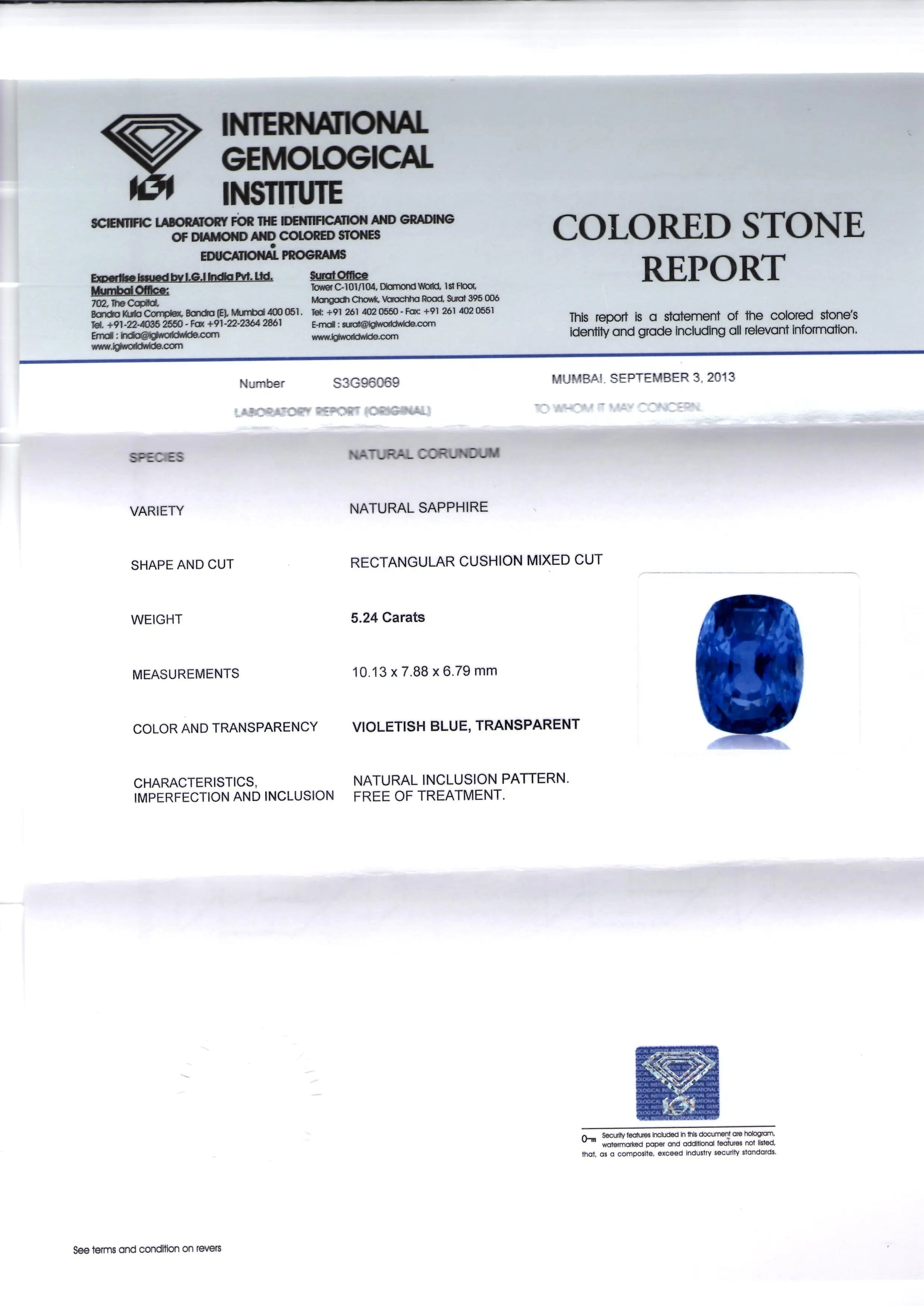 5.24 Ct Certified Unheated Untreated Natural Ceylon Blue Sapphire AA