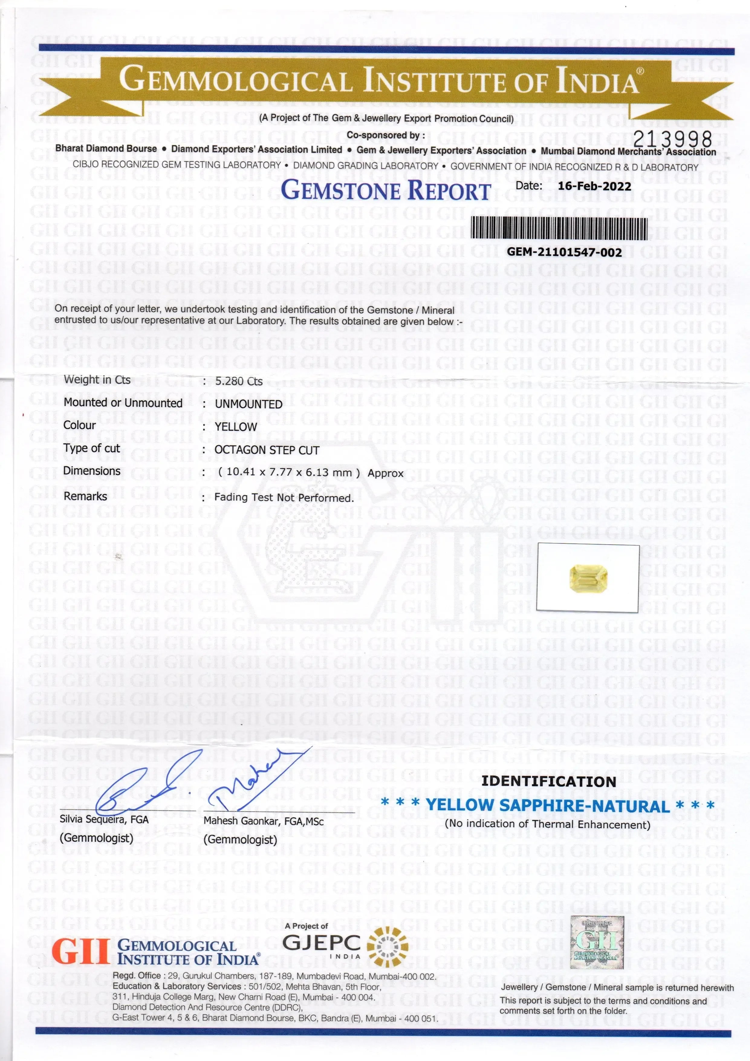 5.28 Ct GII Certified Unheated Untreated Natural Ceylon Yellow Sapphire AAA - Venus Gems