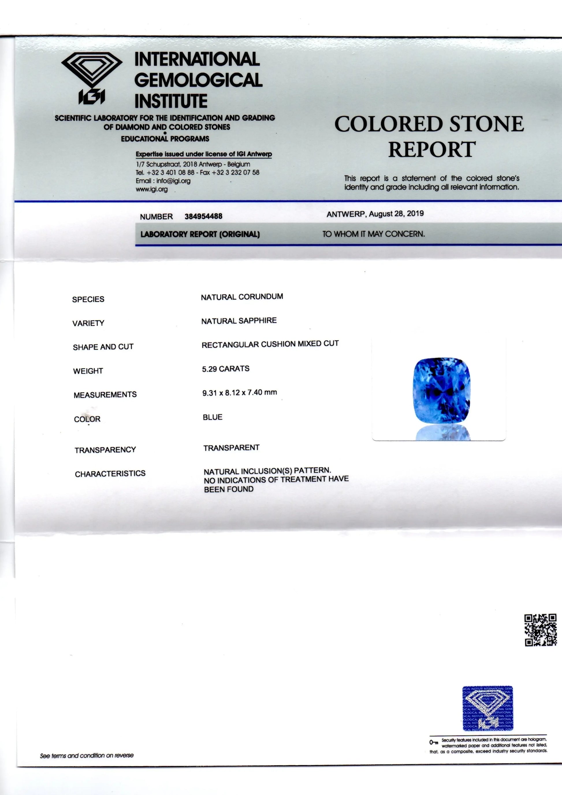 5.29 Ct IGI Certified Unheated Untreated Natural Ceylon Blue Sapphire - Venus Gems
