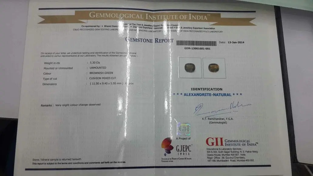 5.30 Ct Untreated Natural Colour Changing Alexandrite GII Certified