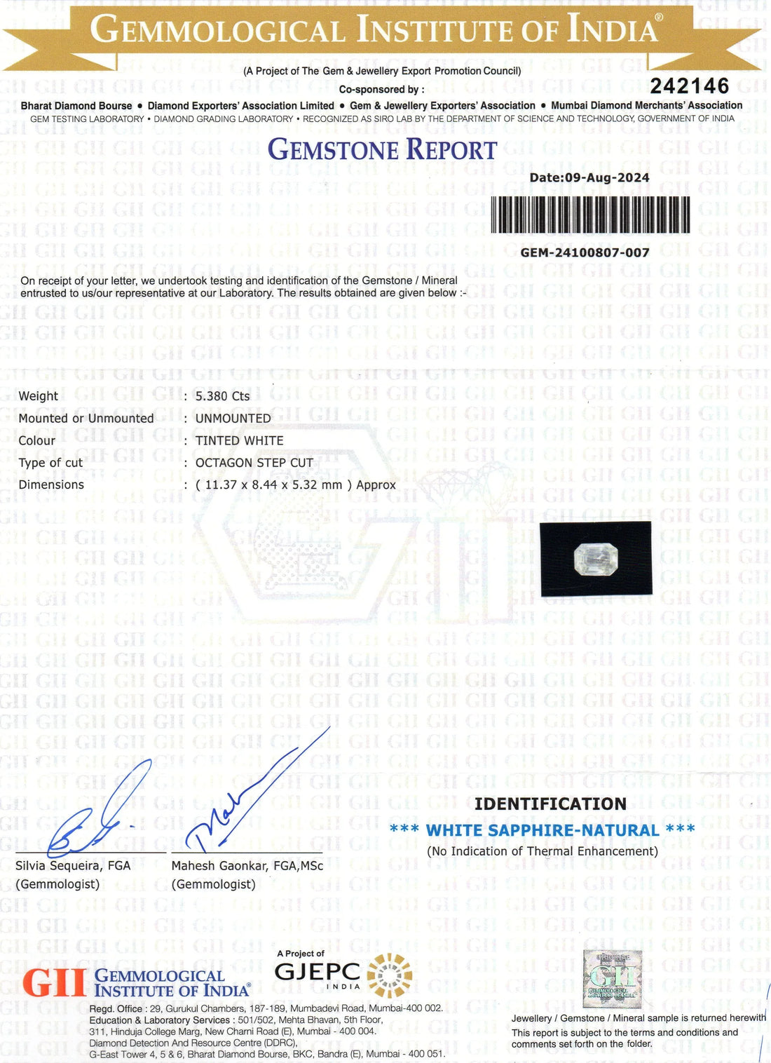 5.38 Ct GII Certified Unheated Untreated Natural Ceylon White Sapphire AAA - Venus Gems