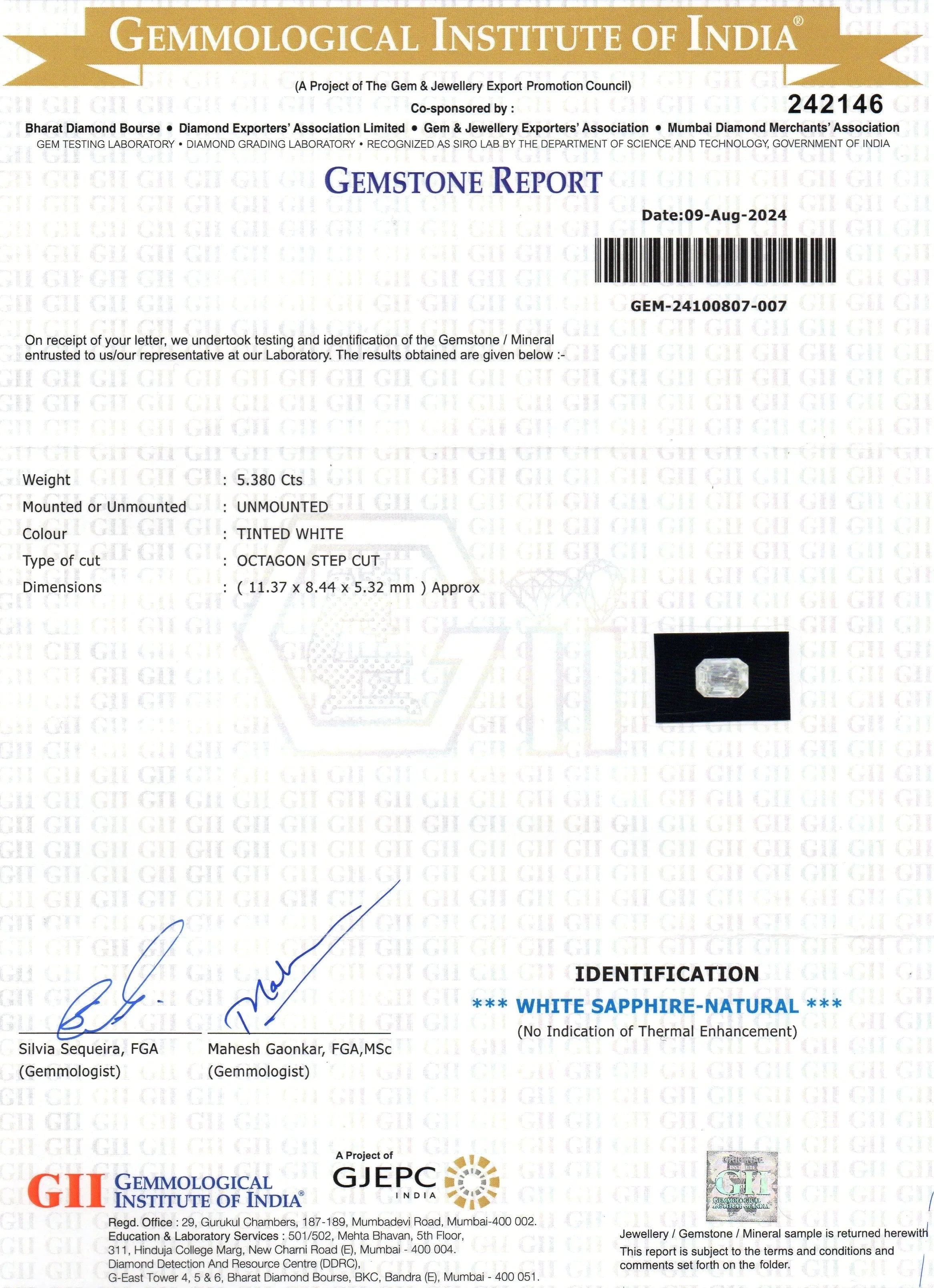 5.38 Ct GII Certified Unheated Untreated Natural Ceylon White Sapphire AAA - Venus Gems