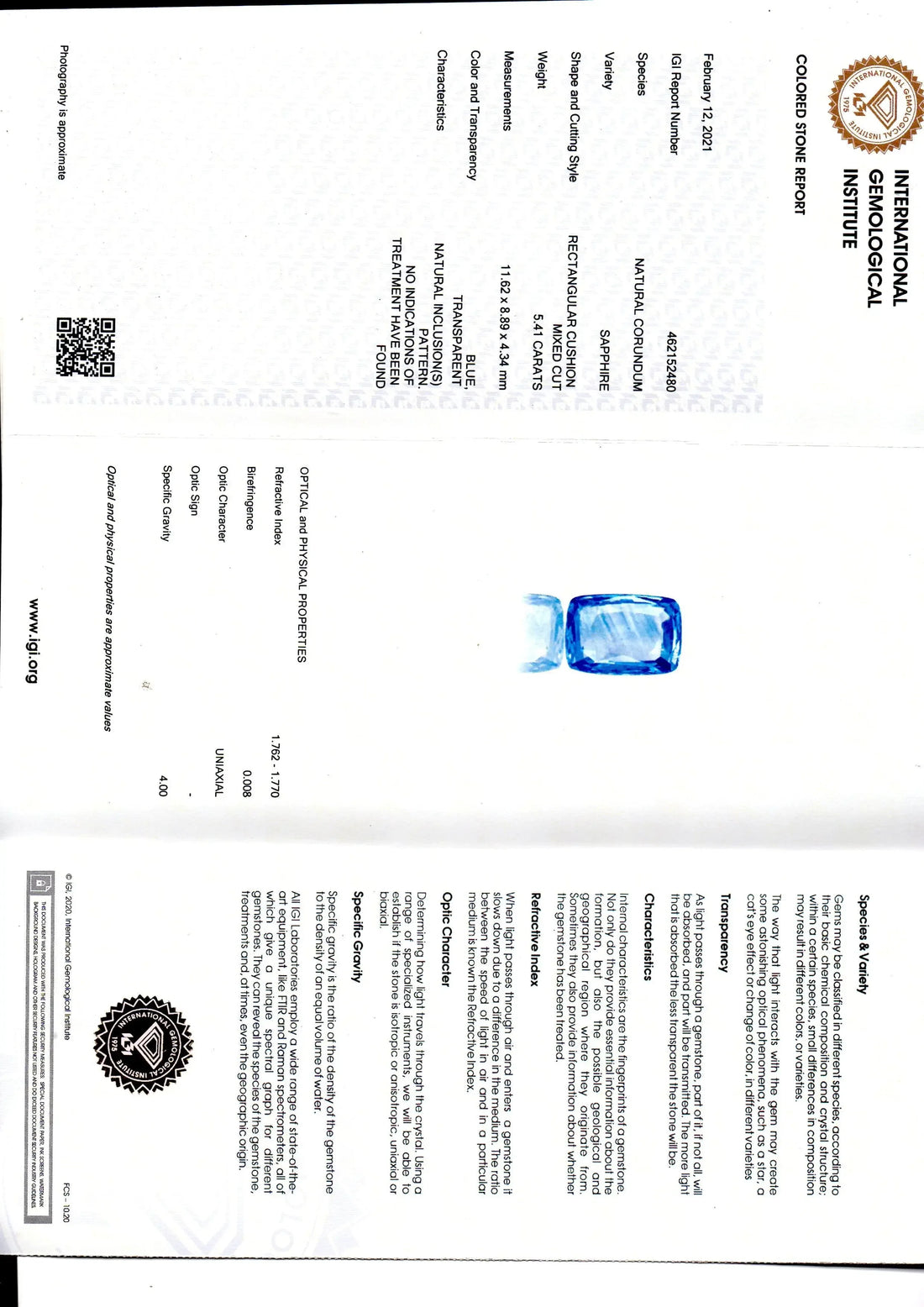 5.41 Ct IGI Certified Unheated Untreated Natural Ceylon Blue Sapphire AA - Venus Gems