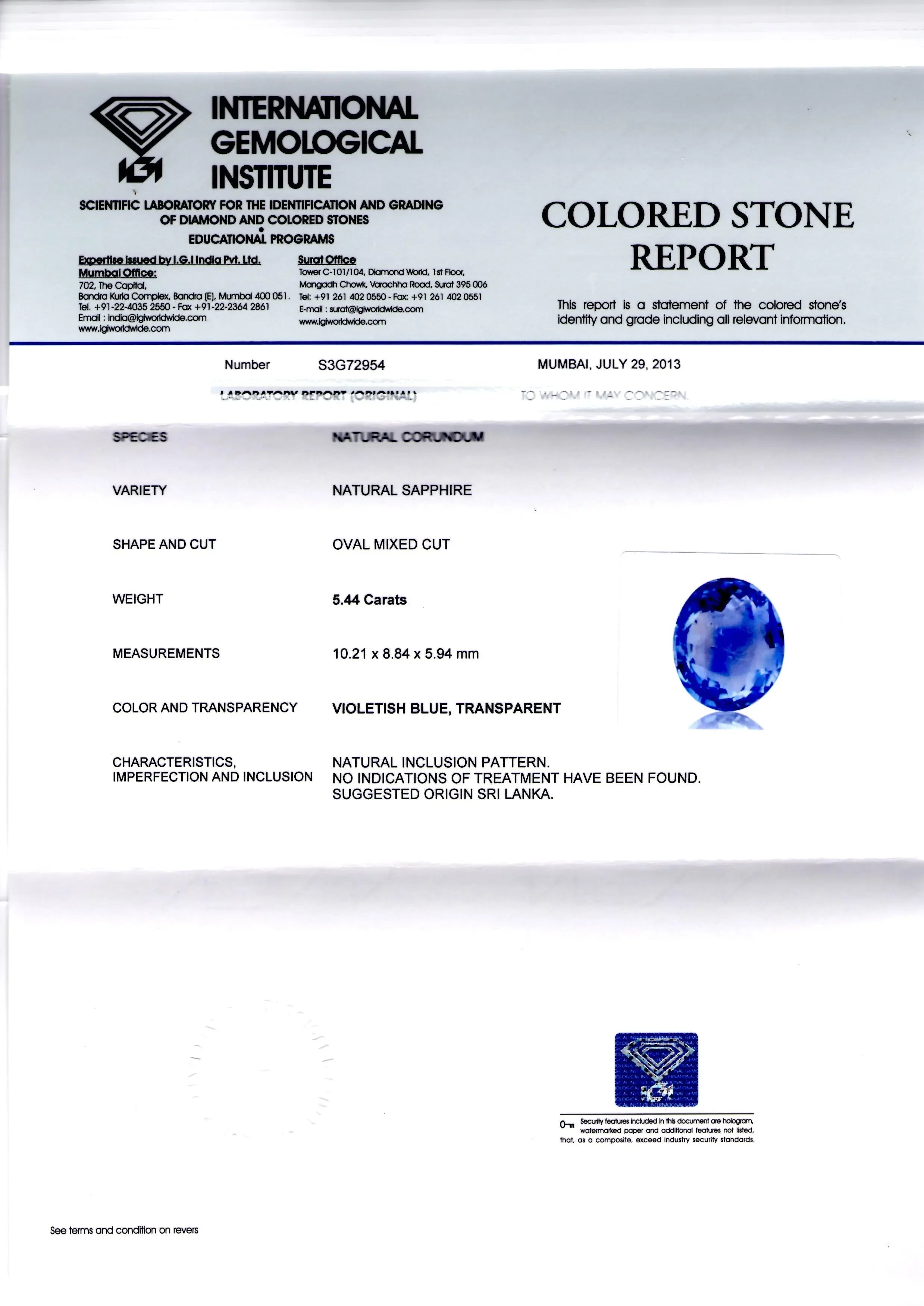 5.44 Ct Certified Unheated Untreated Natural Ceylon Blue Sapphire - Venus Gems