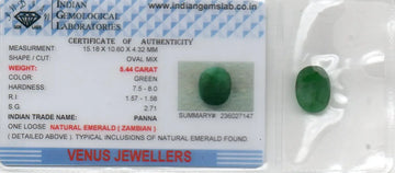 5.44 Ct Certified Untreated Natural Zambian Emerald Panna Gemstone - Venus Gems