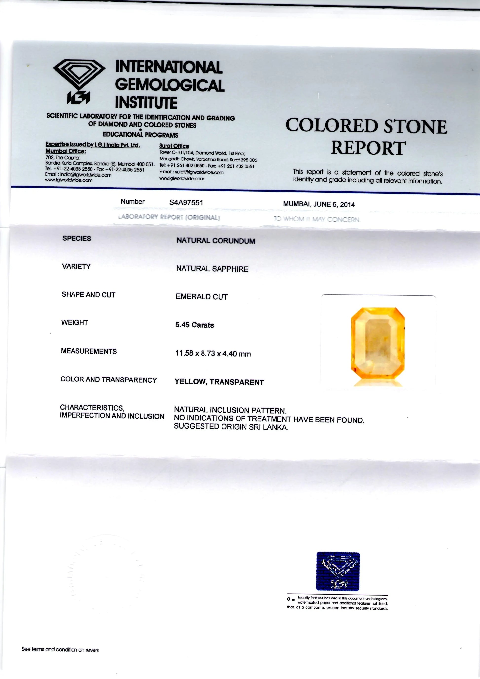 5.45 Ct Unheated Untreted Natural Ceylon Yellow Sapphire/Pukhraj