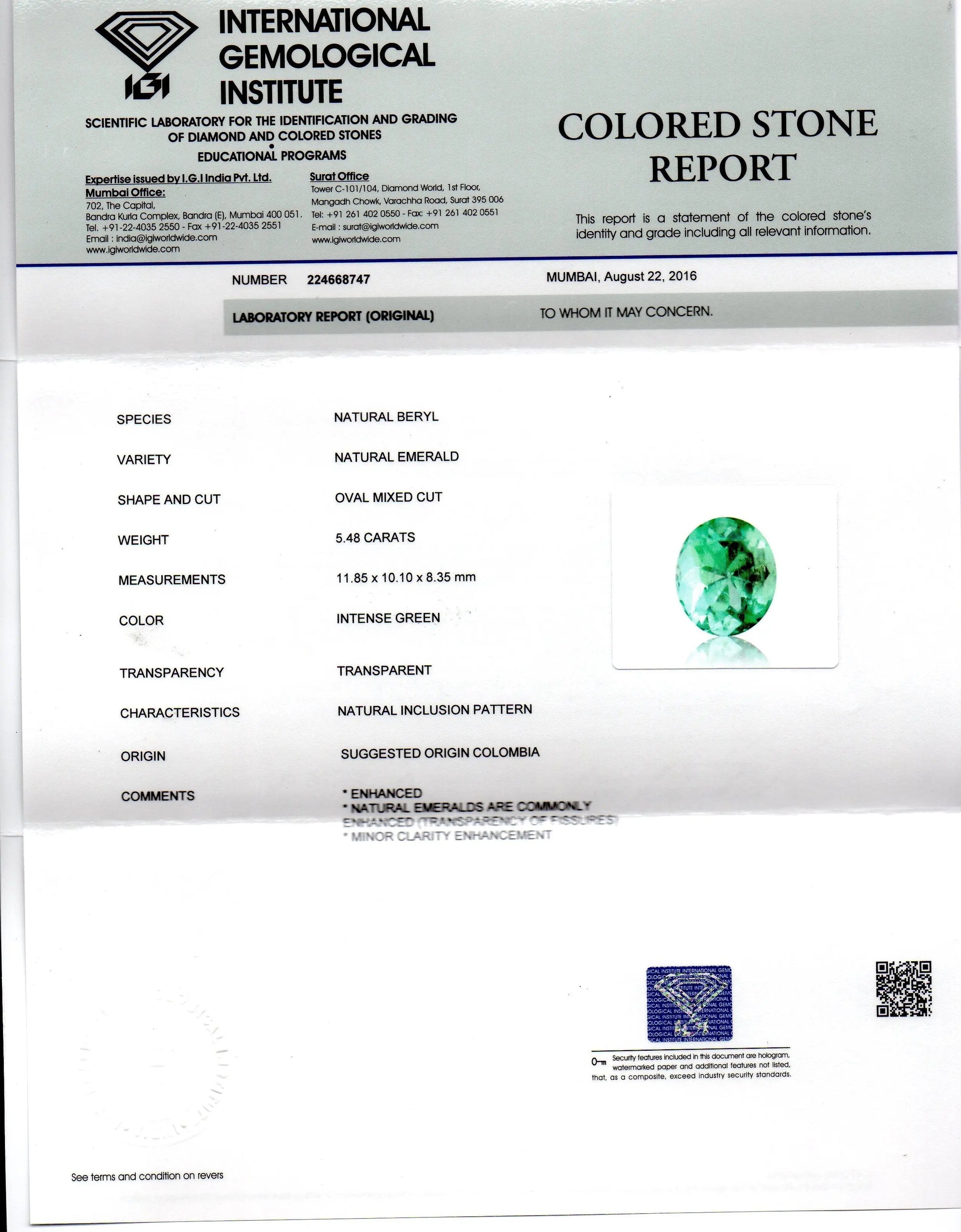 5.48 Ct Unheated Natural Colombian Emerald Gemstone **RARE**
