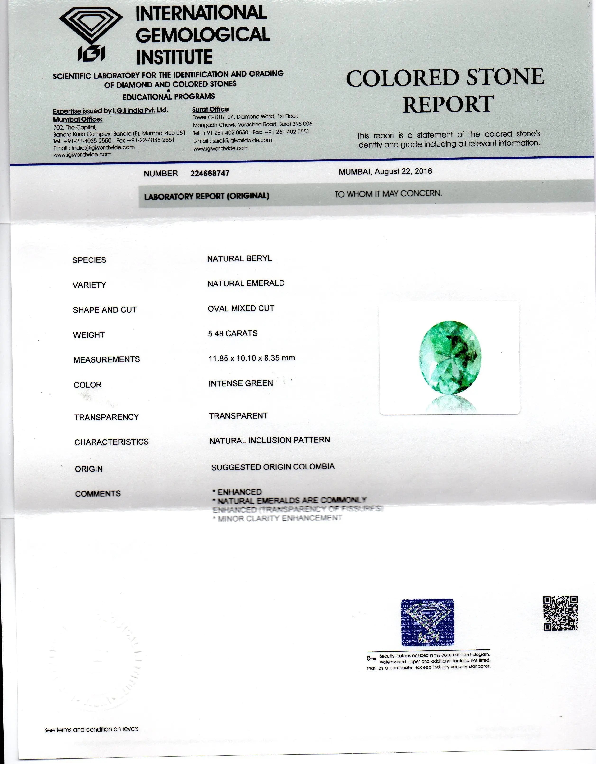 5.48 Ct Unheated Natural Colombian Emerald Gemstone **RARE**