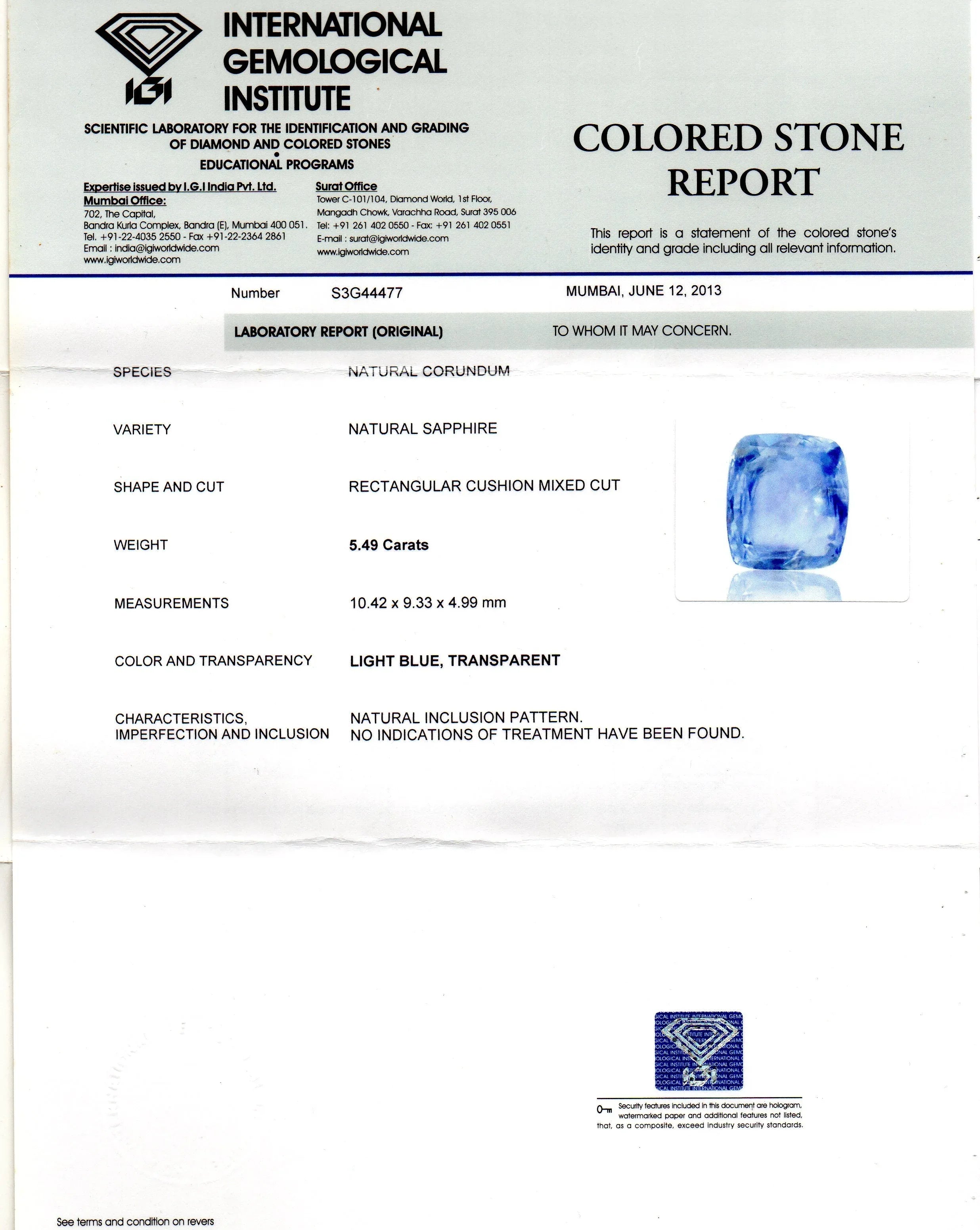 5.49 Ct IGI Certified Unheated Untreated Natural Ceylon Blue Sapphire - Venus Gems