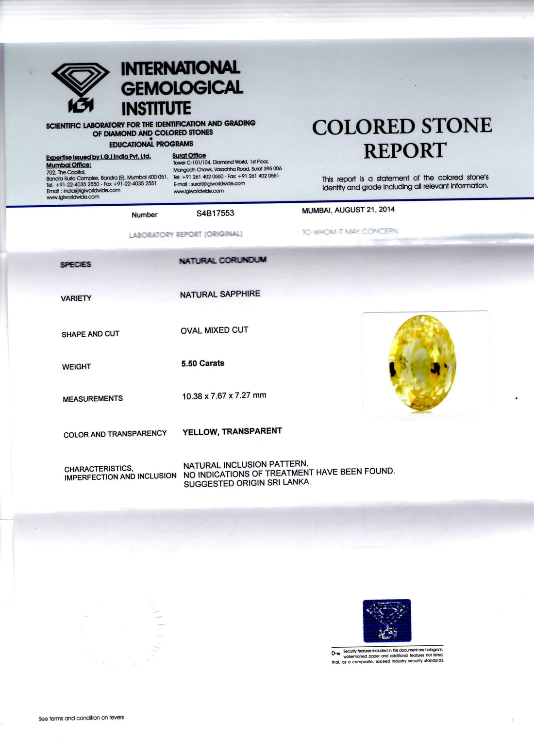 5.50 Ct Unheated Untreated Natural Ceylon Yellow Sapphire/Pukhraj AA