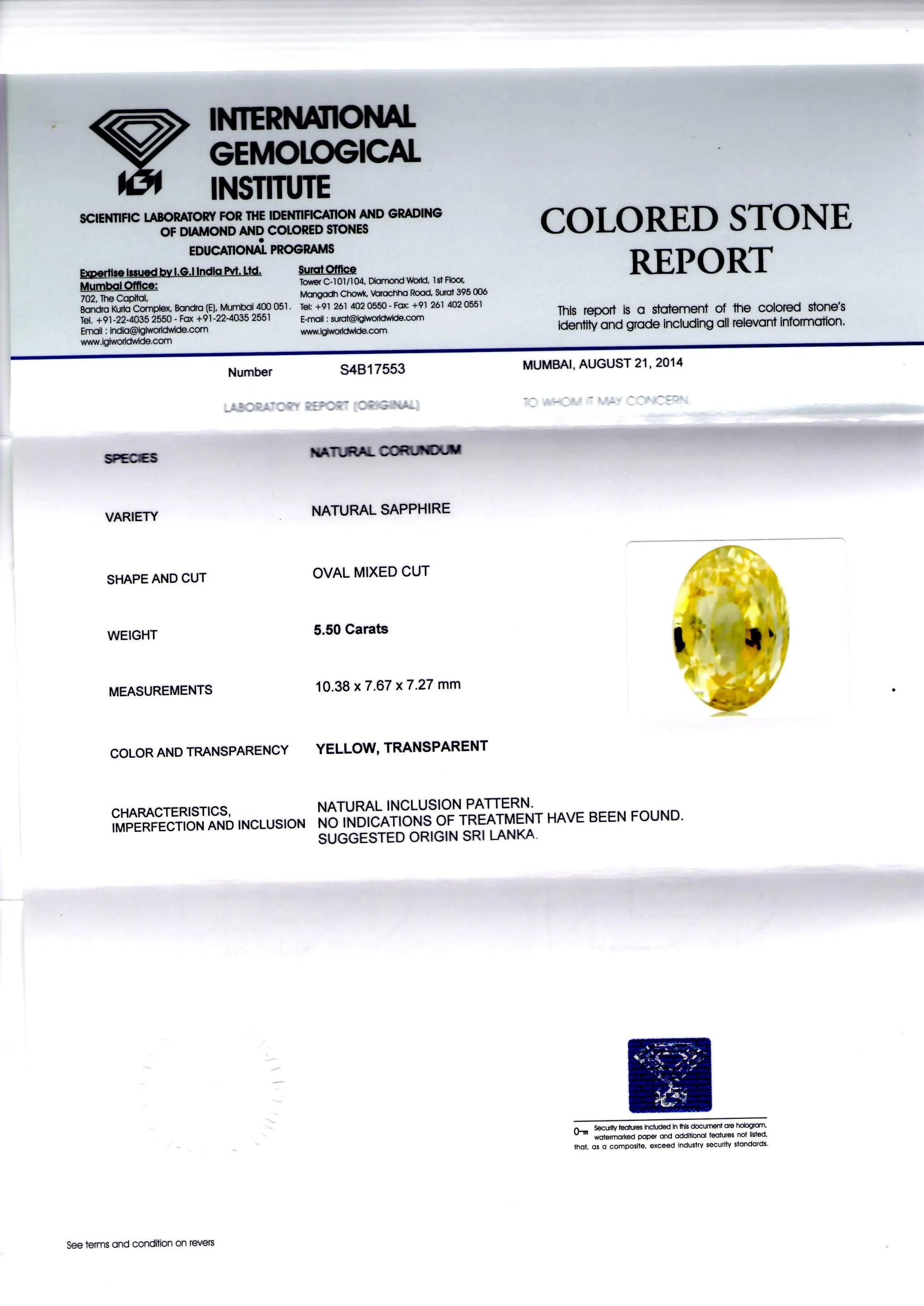 5.50 Ct Unheated Untreated Natural Ceylon Yellow Sapphire/Pukhraj AA
