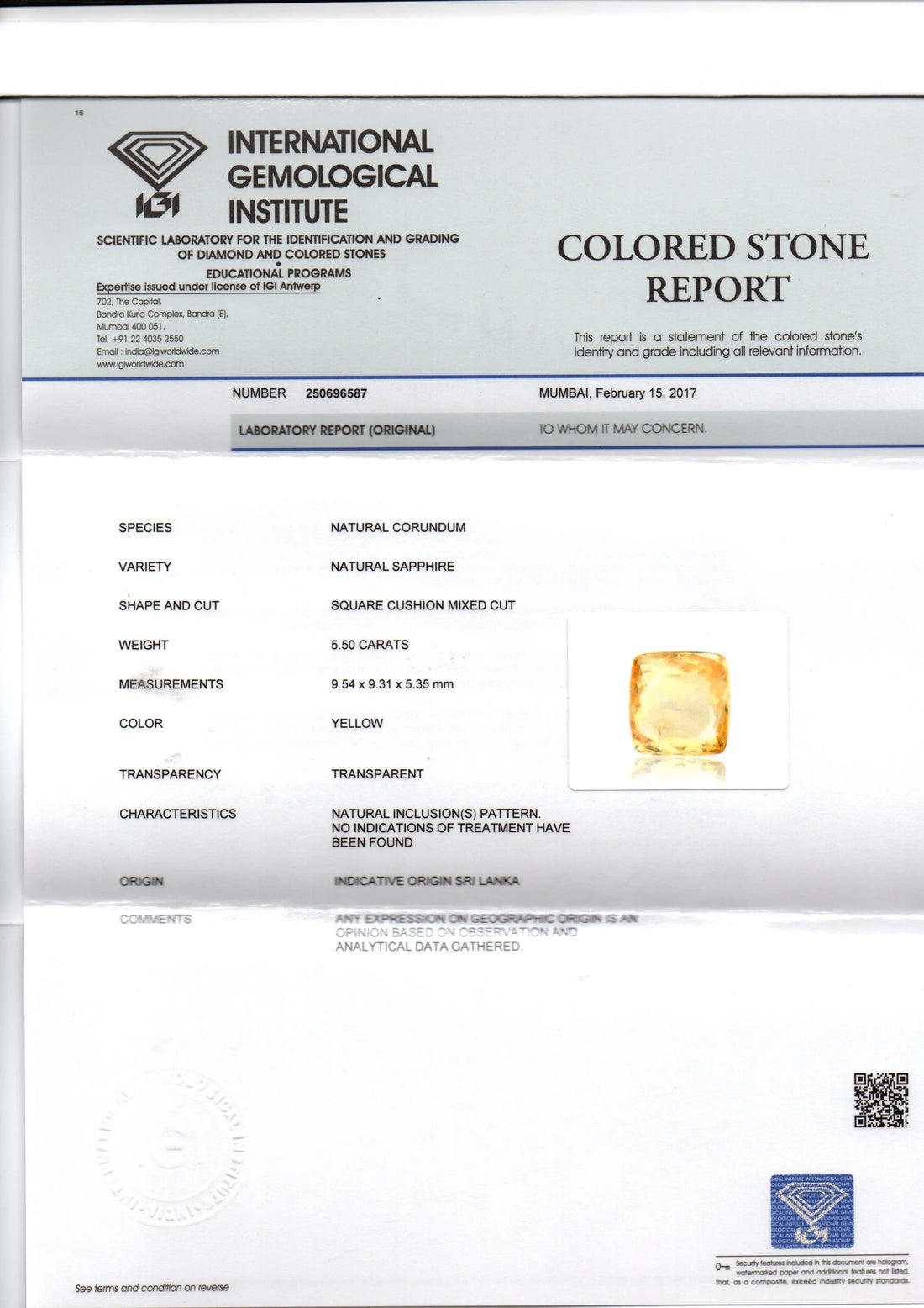 5.50 Ct Unheated Untreated Natural Ceylon Yellow Sapphire Gemstone