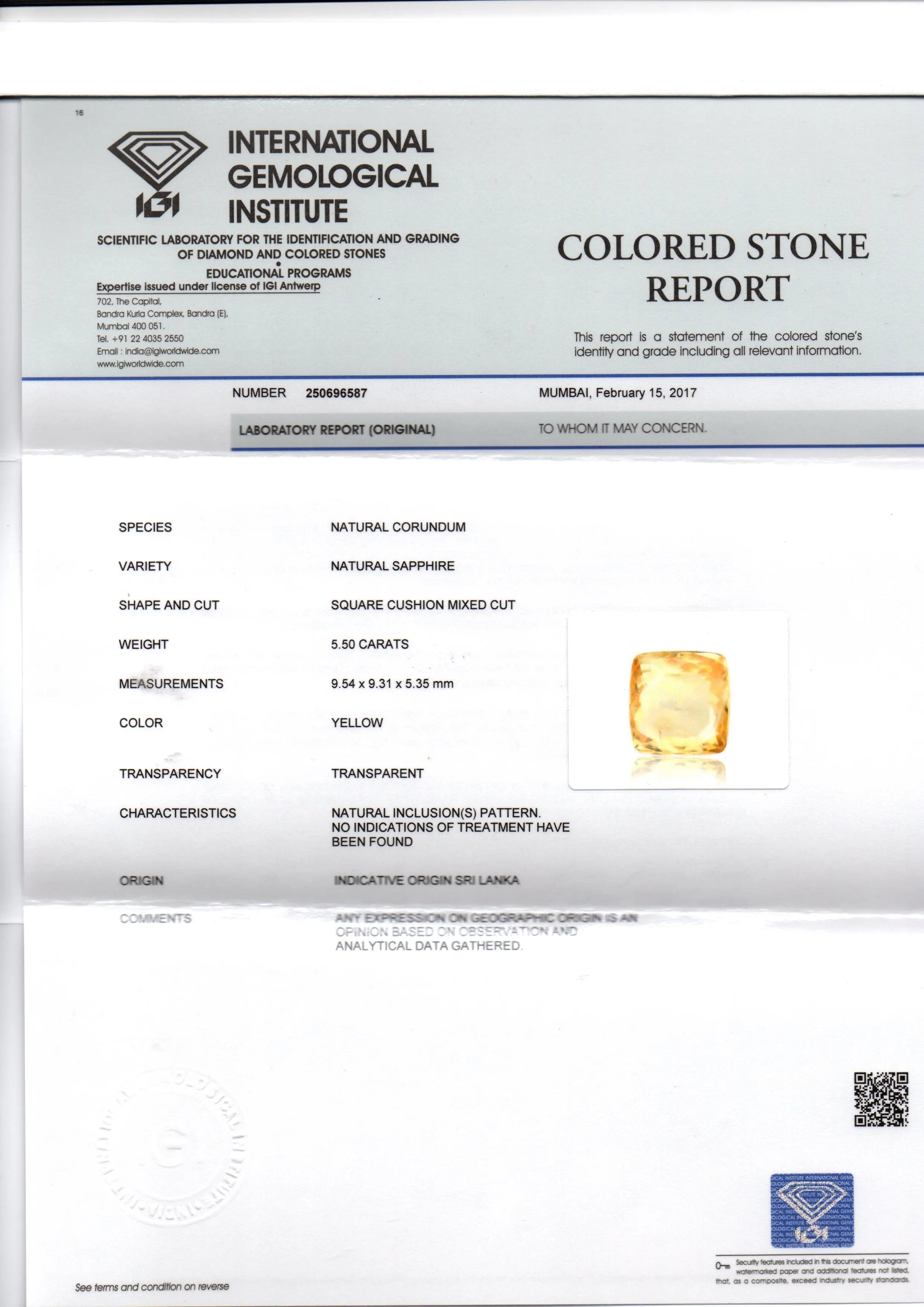 5.50 Ct Unheated Untreated Natural Ceylon Yellow Sapphire Gemstone