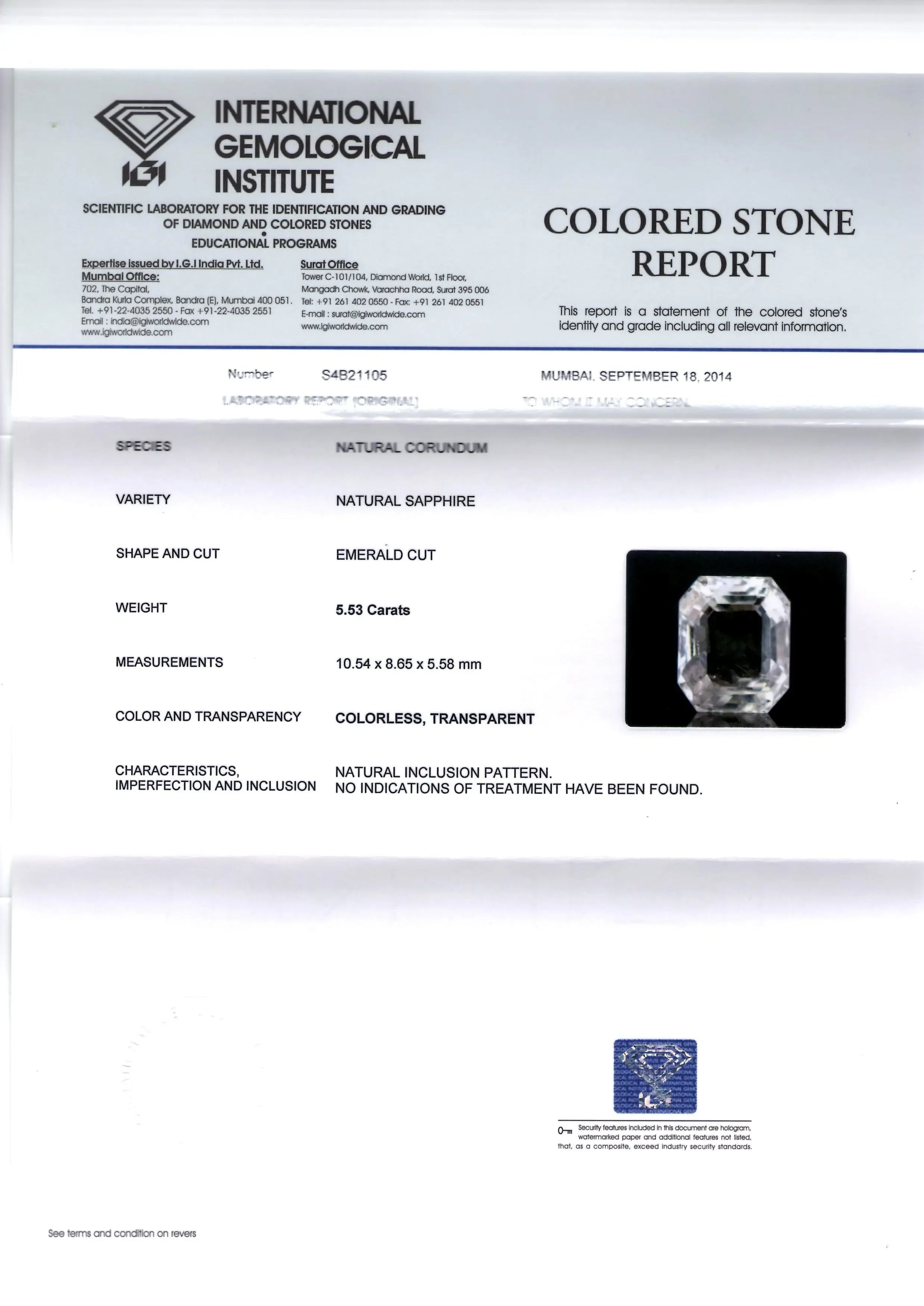 5.53 Ct IGI Certified Unheated Untreated Natural Premium White Sapphire - Venus Gems